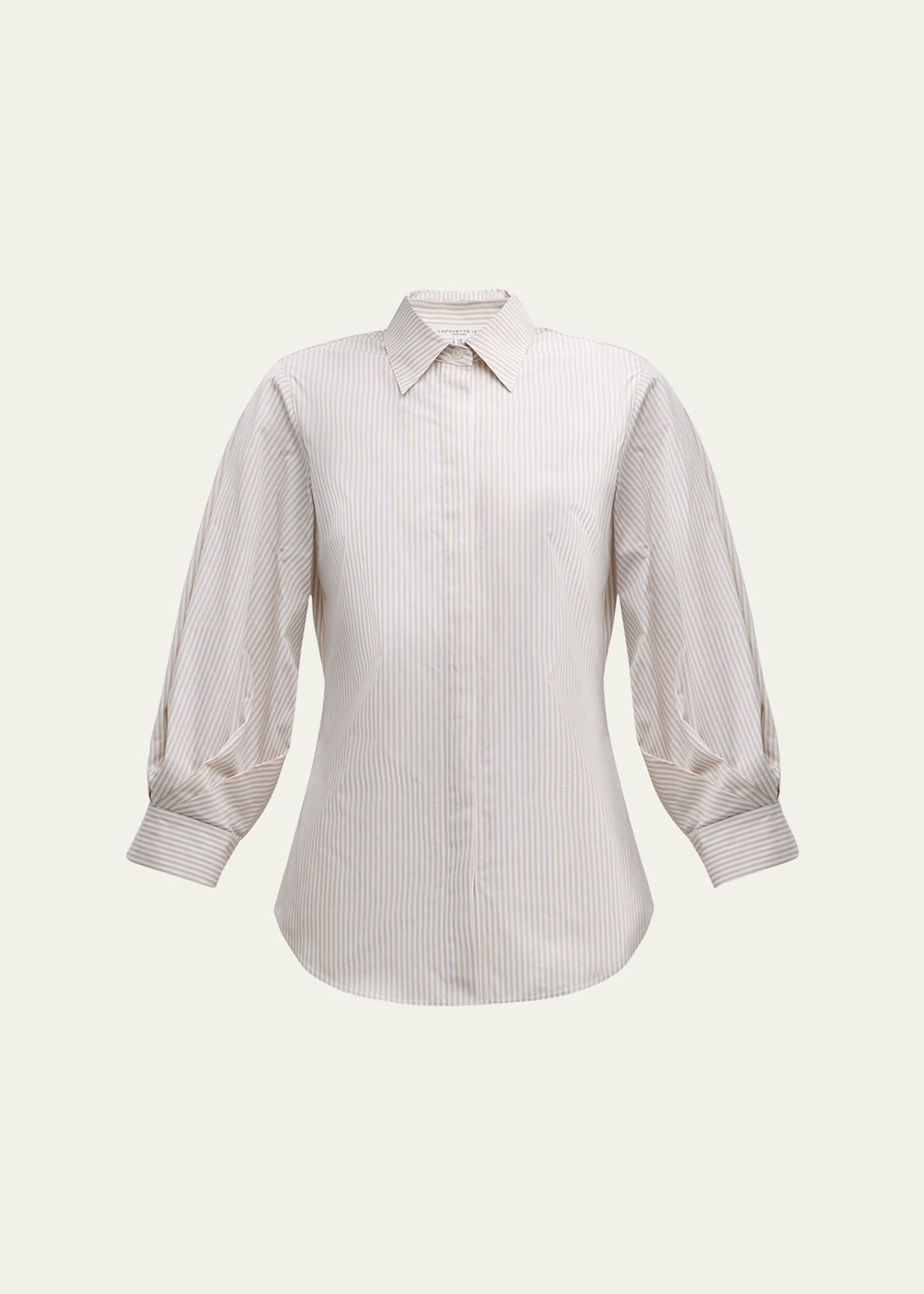 Striped Blouson-Sleeve Cotton Shirt