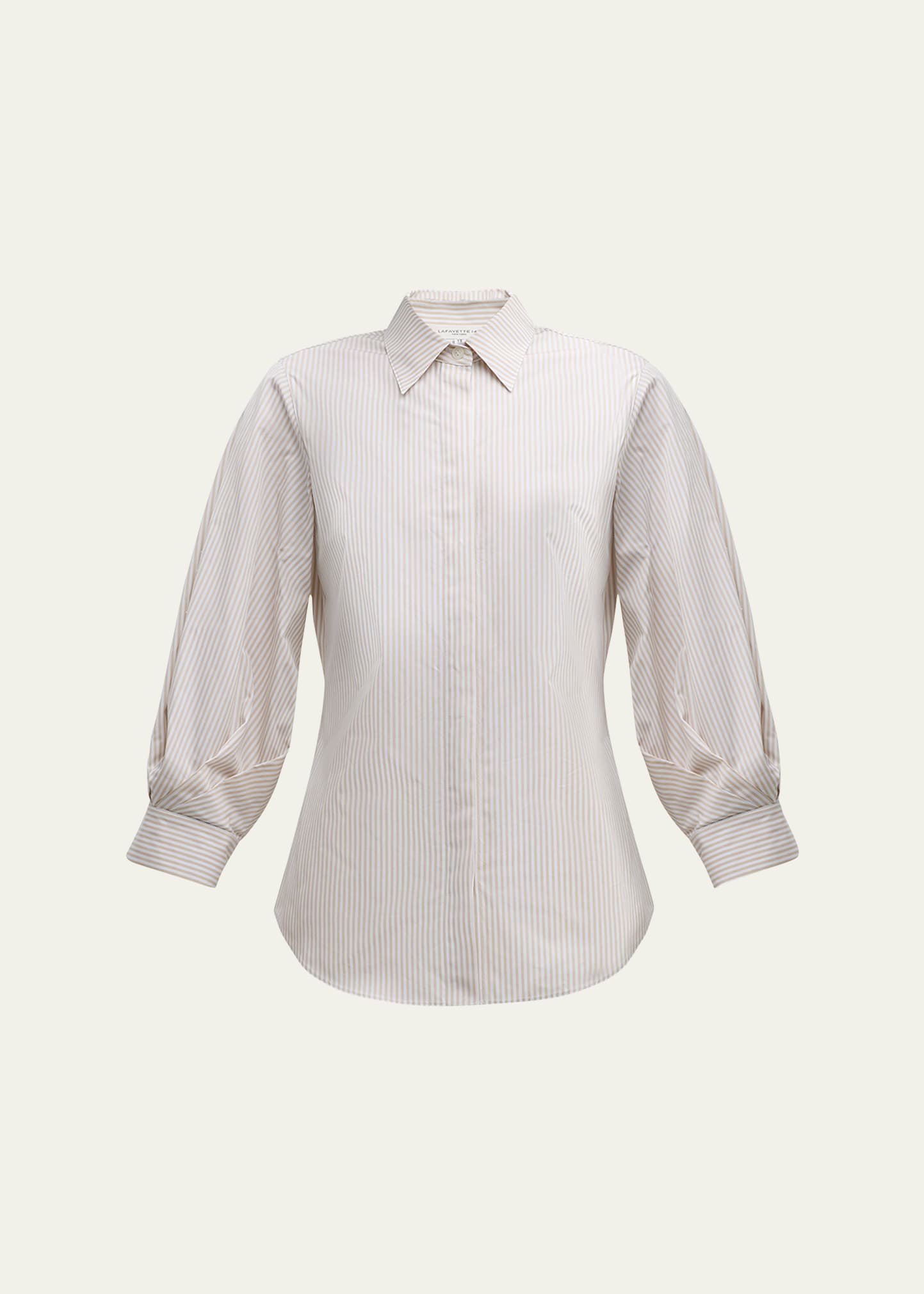 Lafayette 148 Striped Blouson-sleeve Cotton Shirt In Plaster Multi