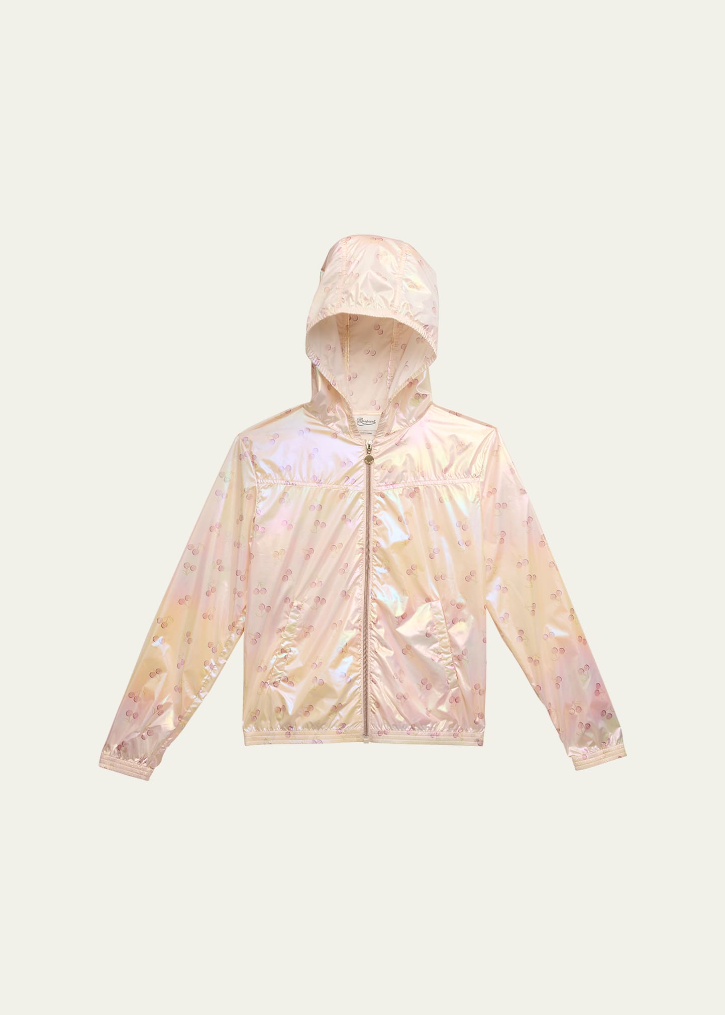 Bonpoint Kids' Girl's Gytha Cherry-print Iridescent Rain Jacket In Imp Rose Pale