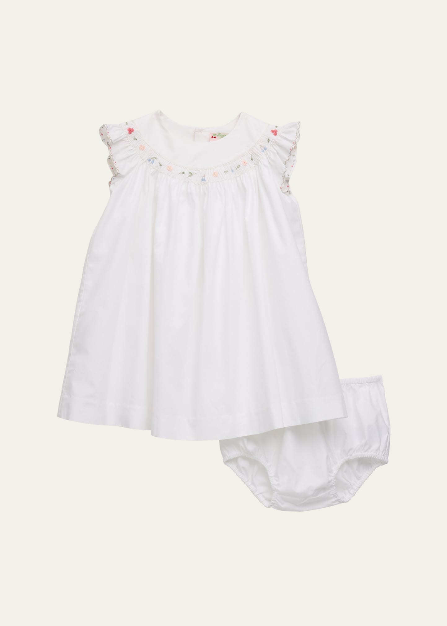 Shop Bonpoint Girl's Amantine Dress W/ Floral Details & Bloomers In Blanc Lait