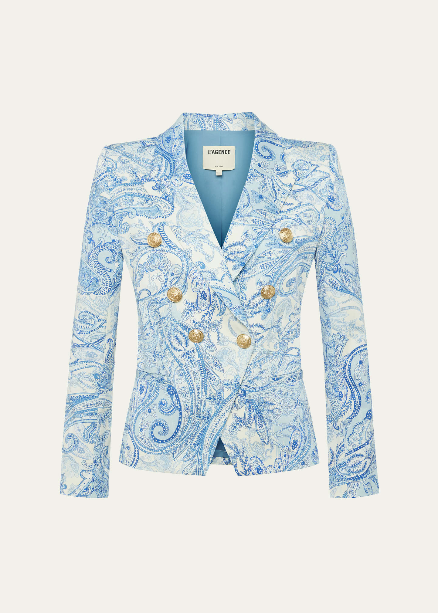 L'agence Marie Paisley Double-breasted Blazer In Ivoryblue