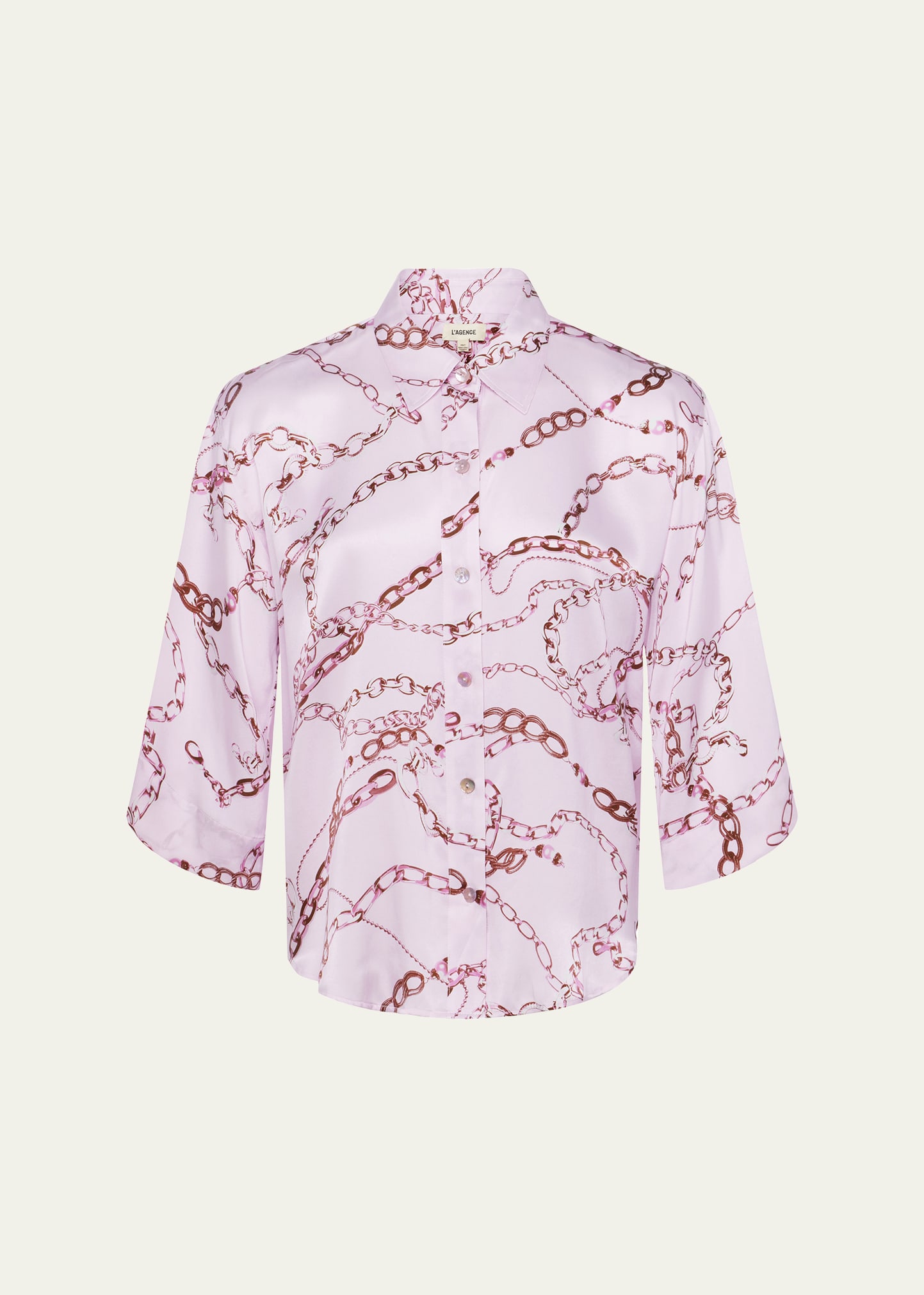 Shop L Agence Patrice Chain-printed Silk Blouse In Lilac Snow