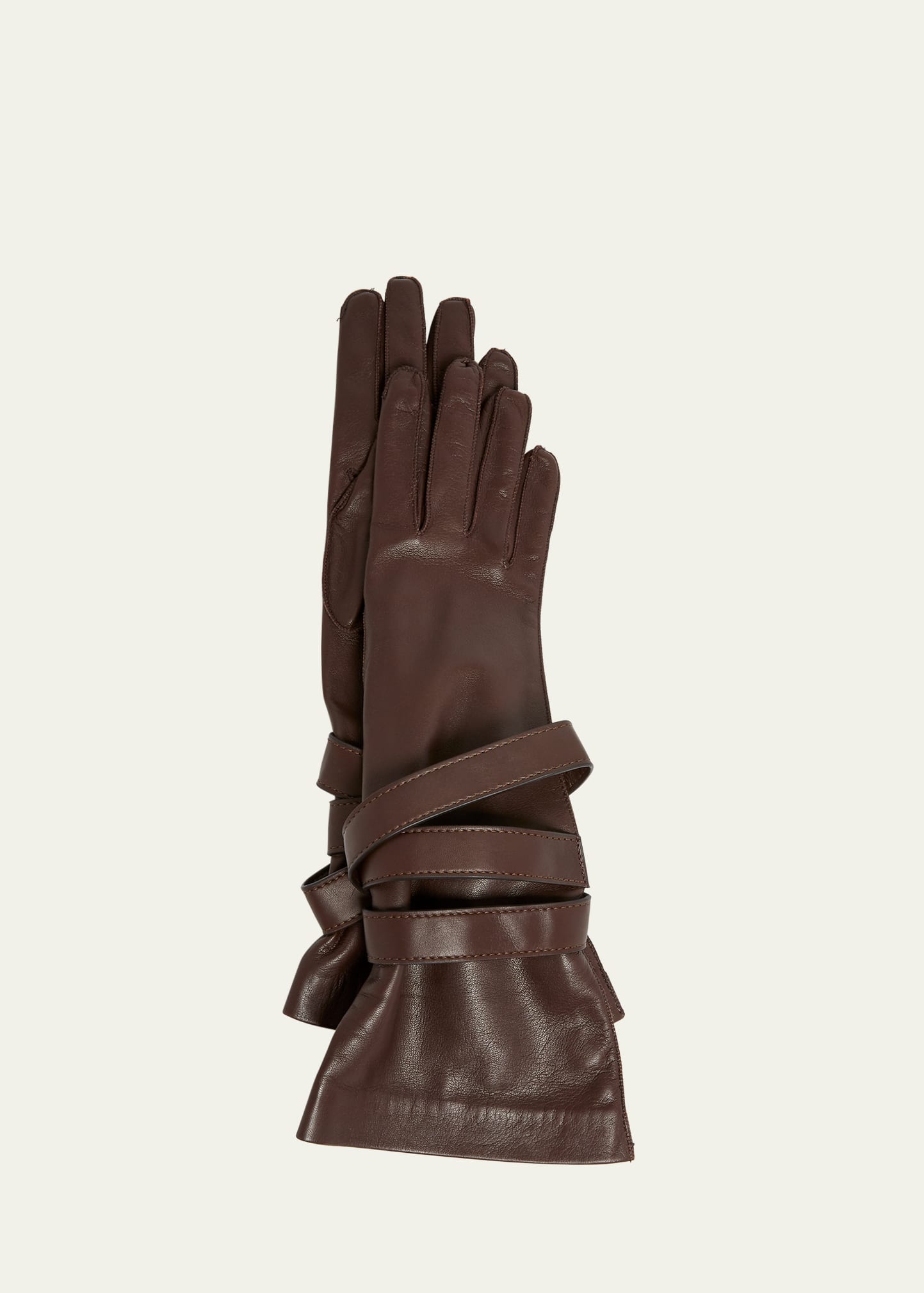 Shop Saint Laurent Aviator Strappy Leather Gloves In 2500 Brown
