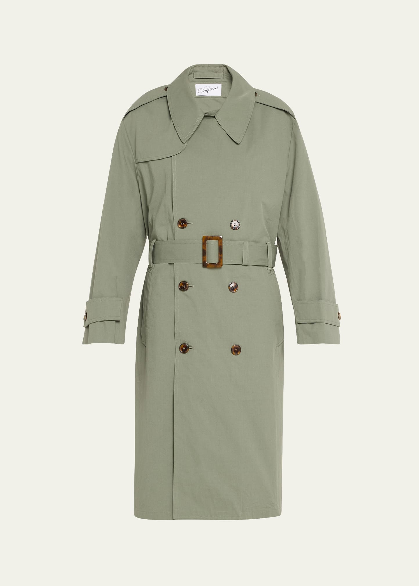 Shop Vaquera Cut Out Belted Trench Coat In Olive