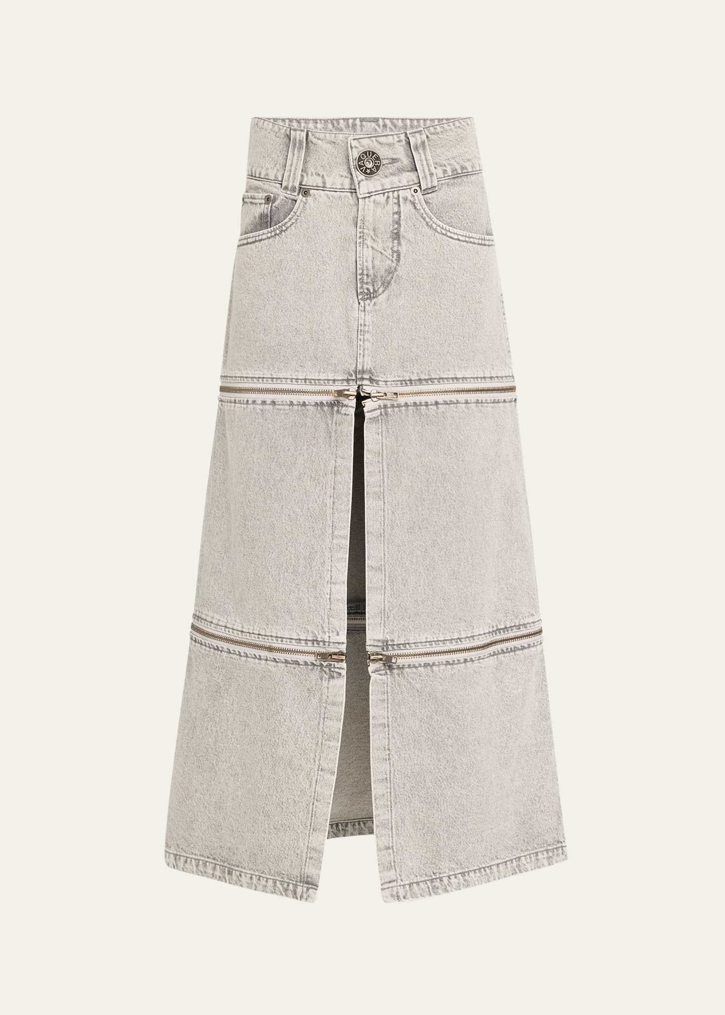 Shop Vaquera Long Zipper Denim Skirt In Grey 1