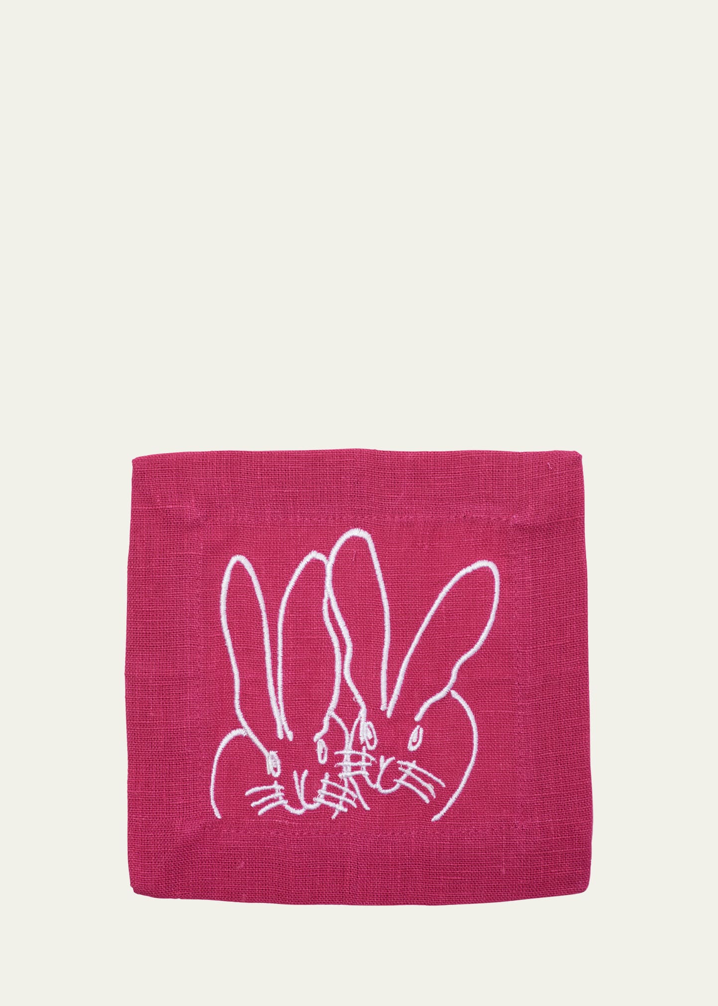 Shop Hunt Slonem Duet Bunny Embroidered Linen Cocktail Napkins, Set Of 6 In Pink