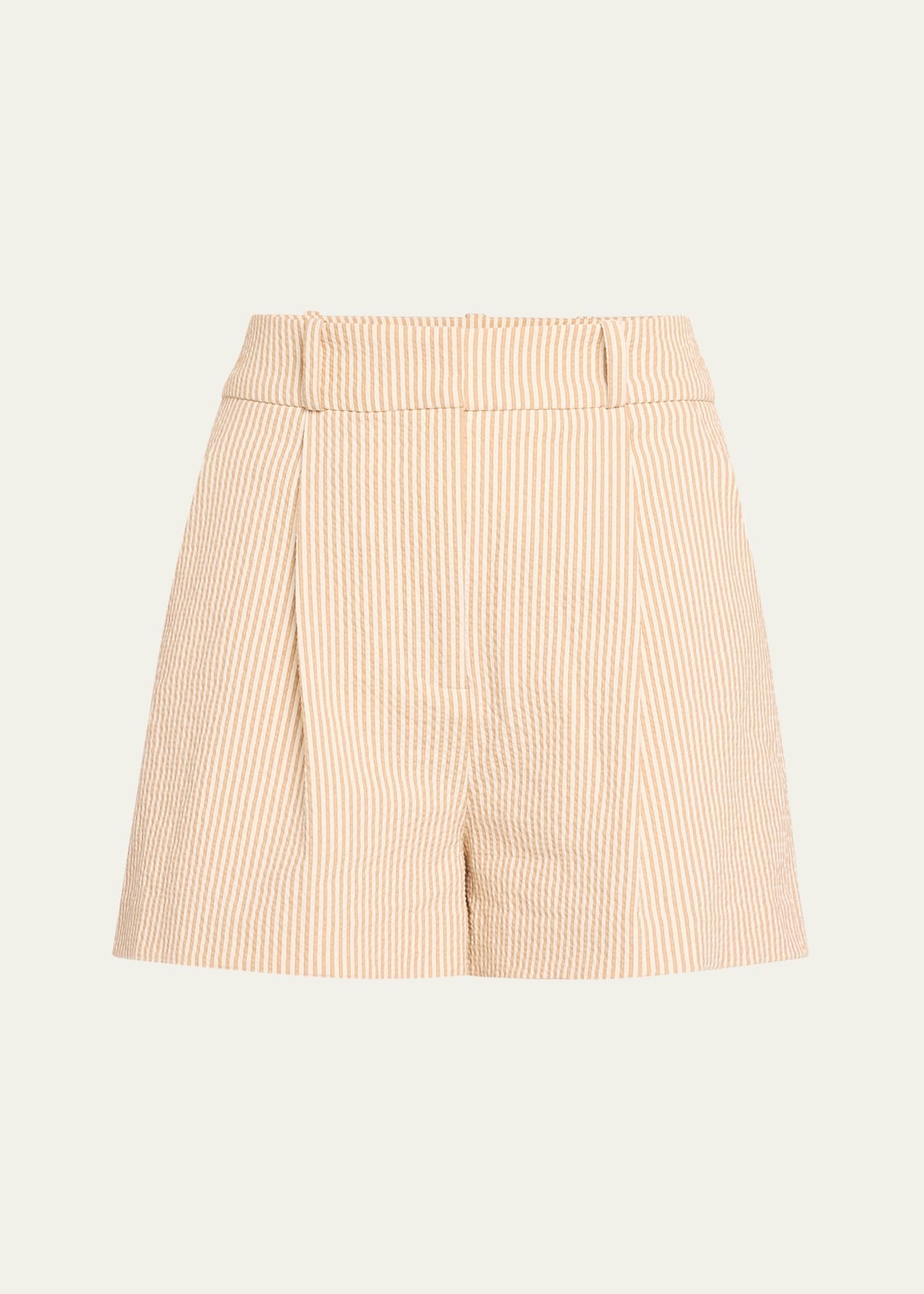 Veronica Beard Haina Striped Cotton-blend Seersucker Shorts In Khaki/white