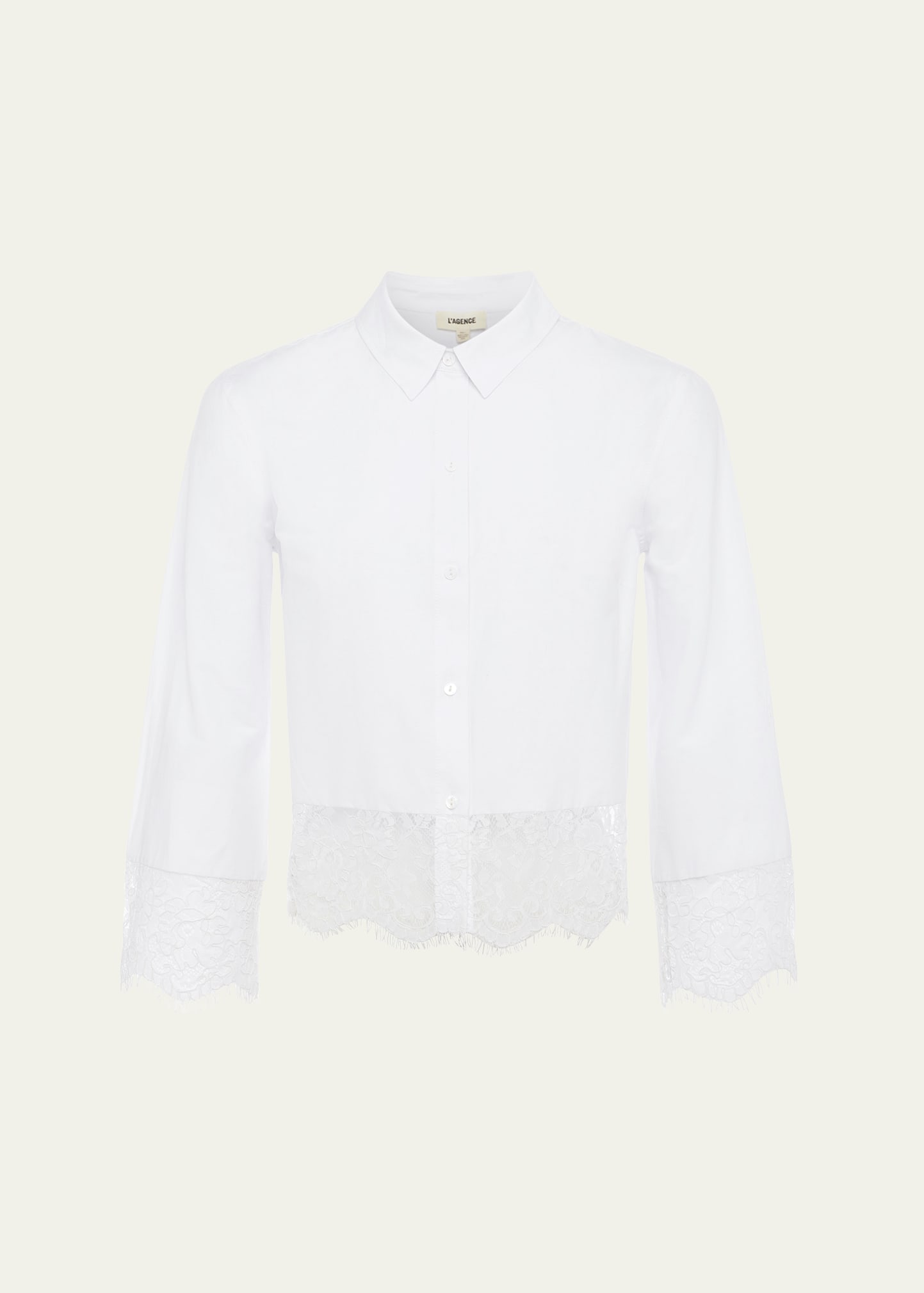 L Agence Levo Lace-trim Cropped Shirt In White