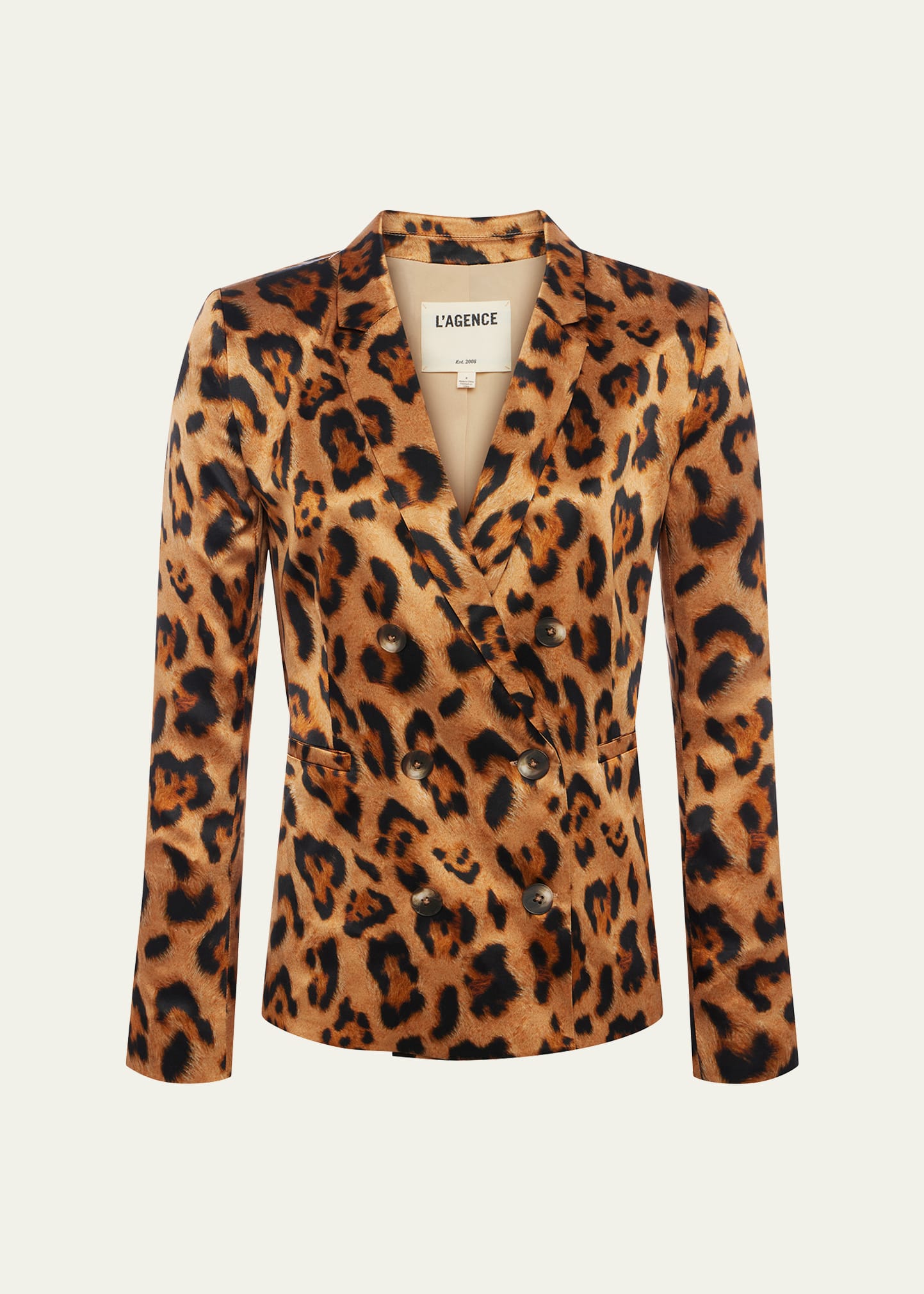 Shop L Agence Colin Leopard Double-breasted Blazer In Brown Multi Sahar
