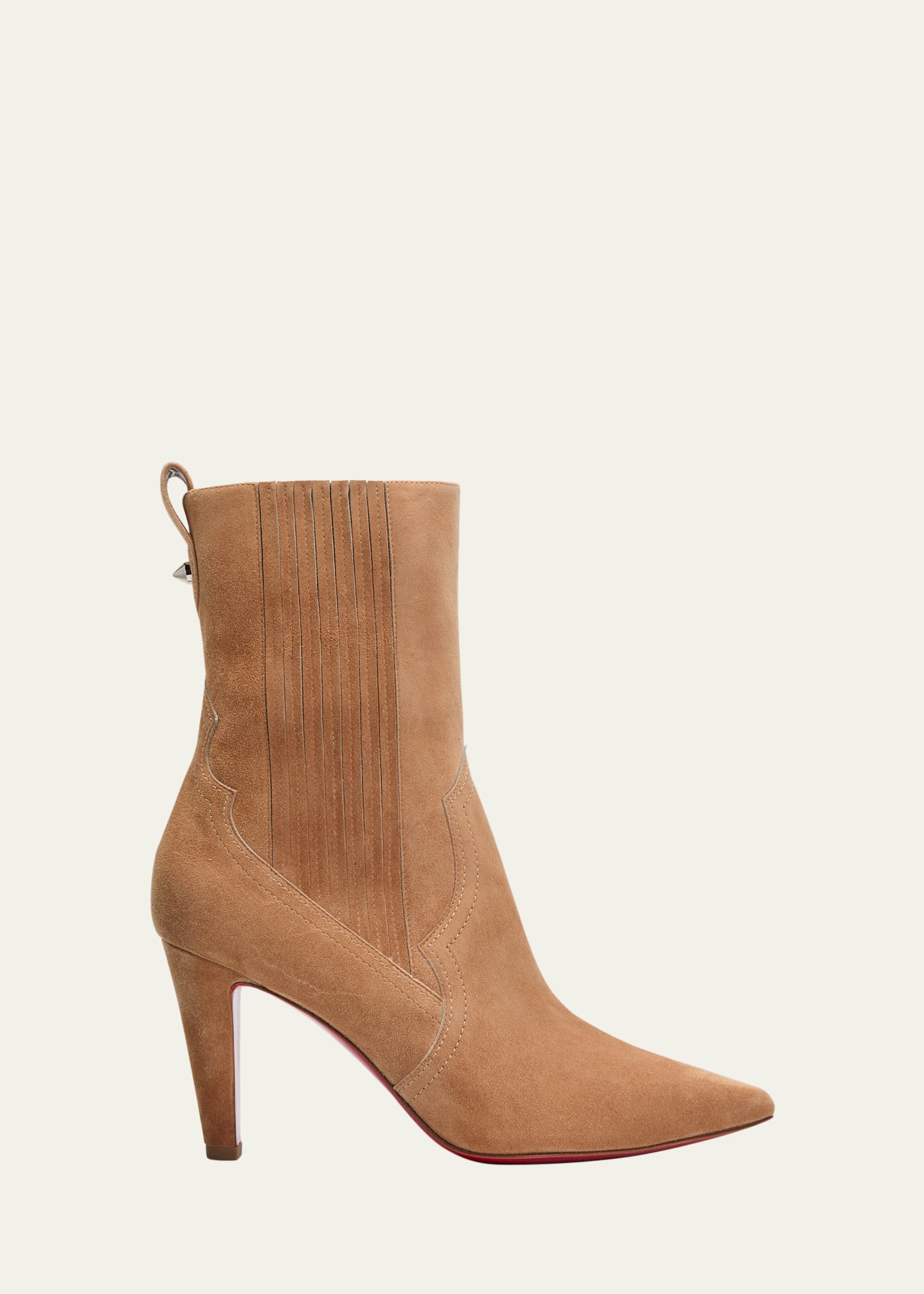 CHRISTIAN LOUBOUTIN SUEDE STILETTO RED SOLE CHELSEA BOOTIES 