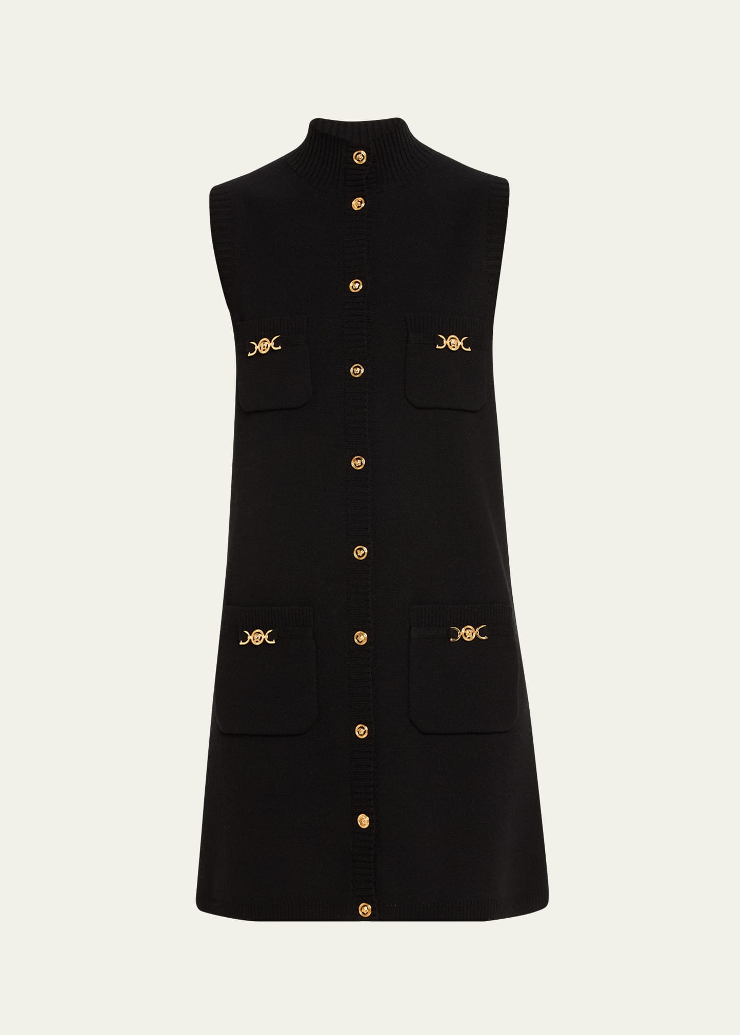 Versace Black Mini Sleeveless Dress With Medusa Detail