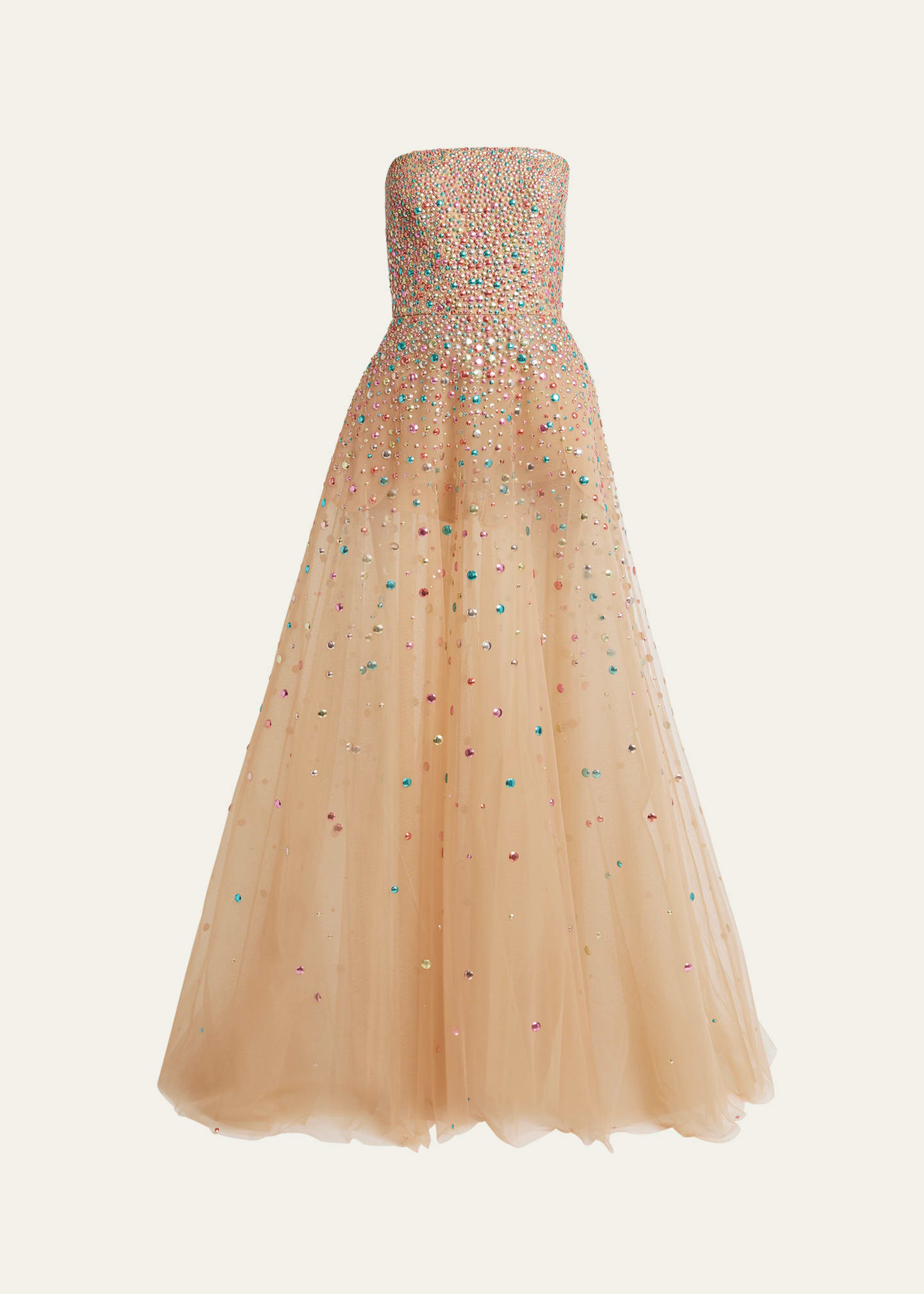 Shop Elie Saab Long Studded Strapless Gown In Multicolor