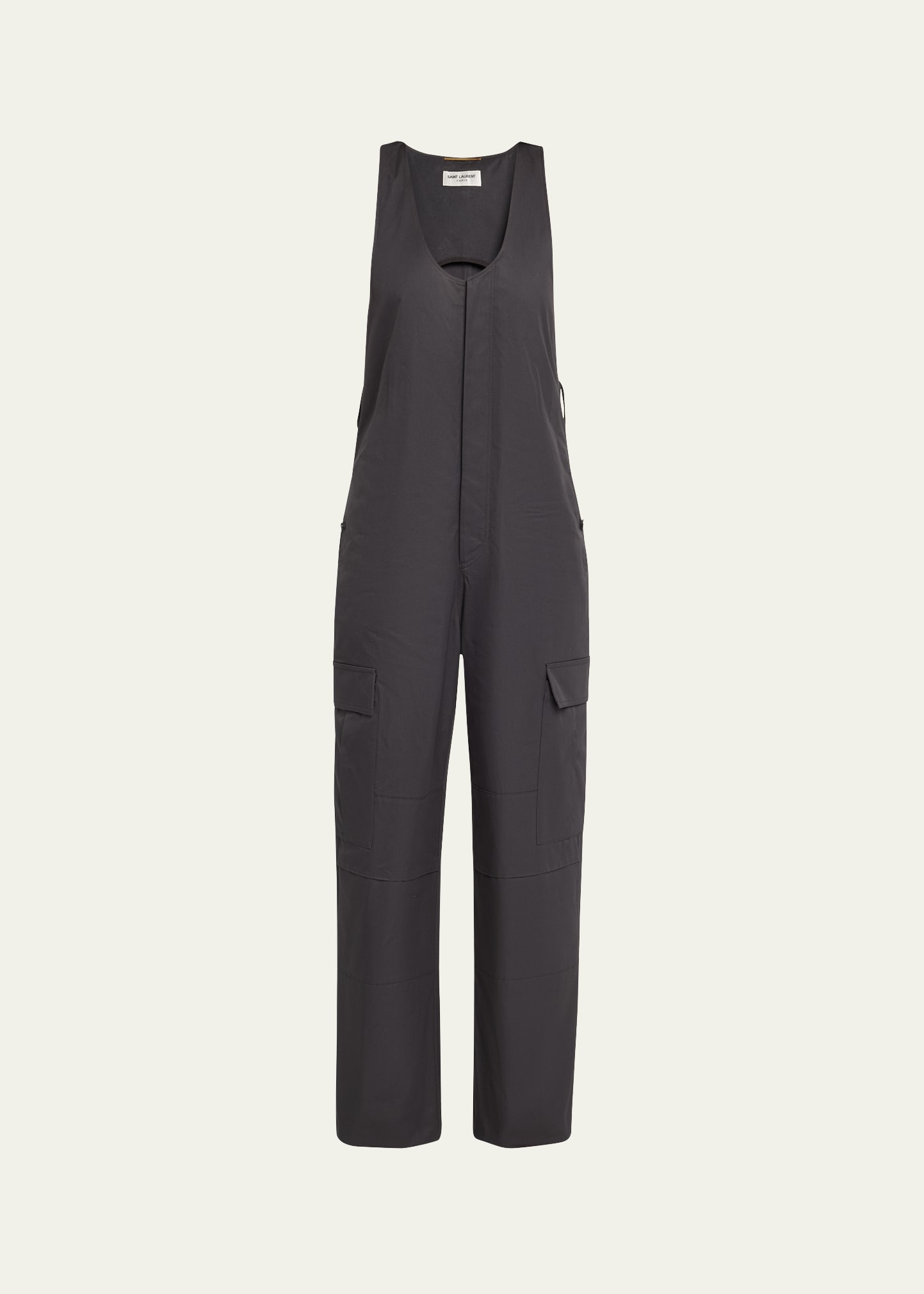 Saint Laurent Scoop-neck Cargo Pocket Jumpsuit In Black