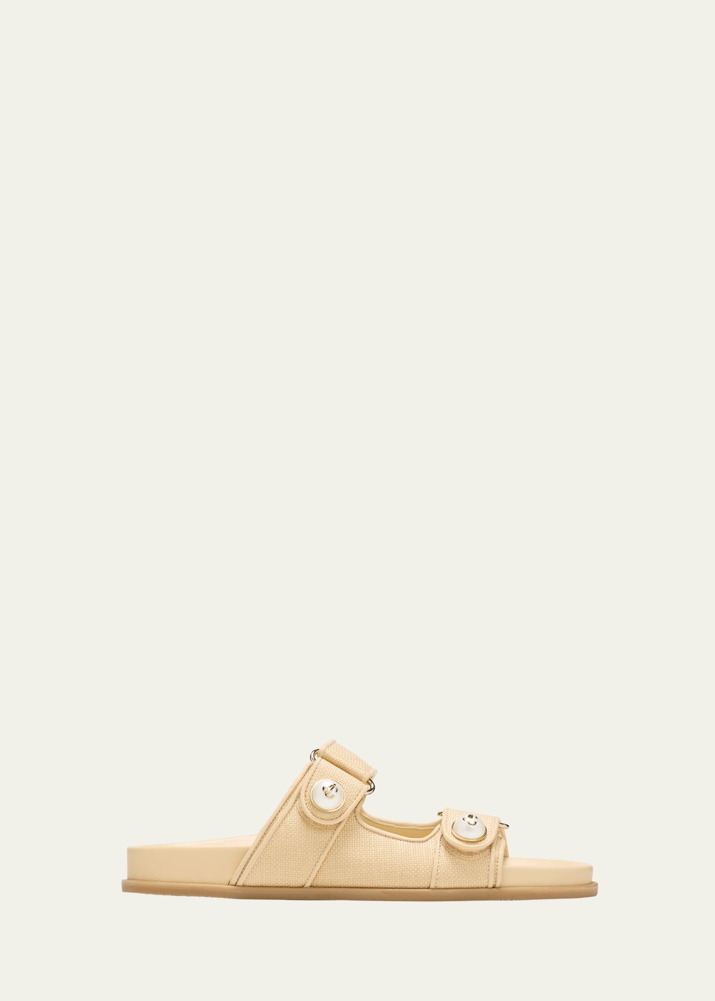 Shop Jimmy Choo Fayence Raffia Pearly Dual-strap Slide Sandals In Natnat