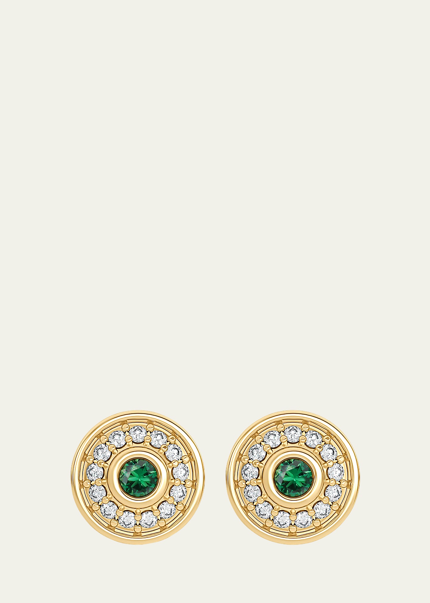 Almasika 18k Yellow Gold Universum Petite Pave Stud Earrings With Emeralds And Diamonds