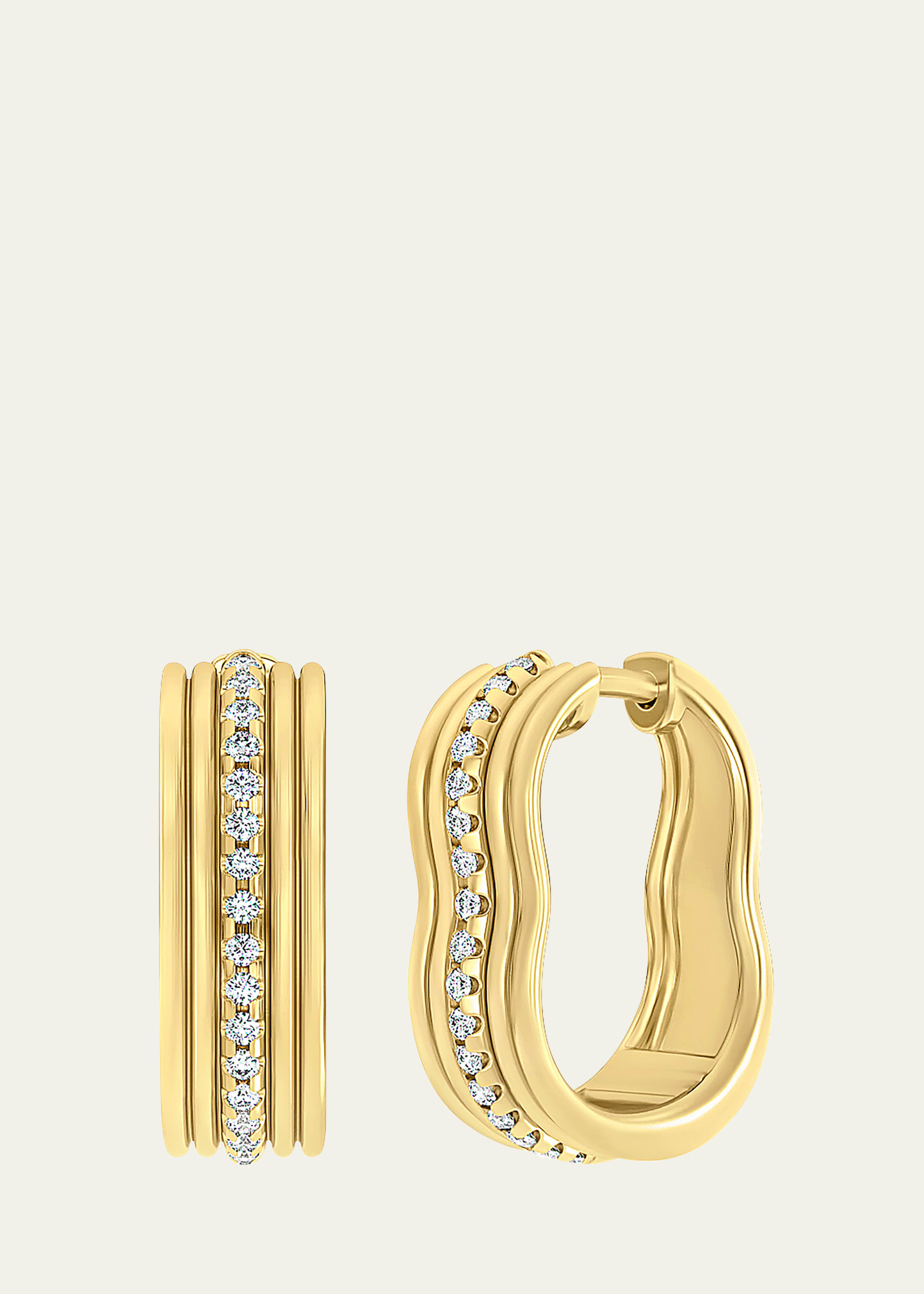 Almasika 18k Yellow Gold Berceau Motif Huggie Earrings With White Diamonds