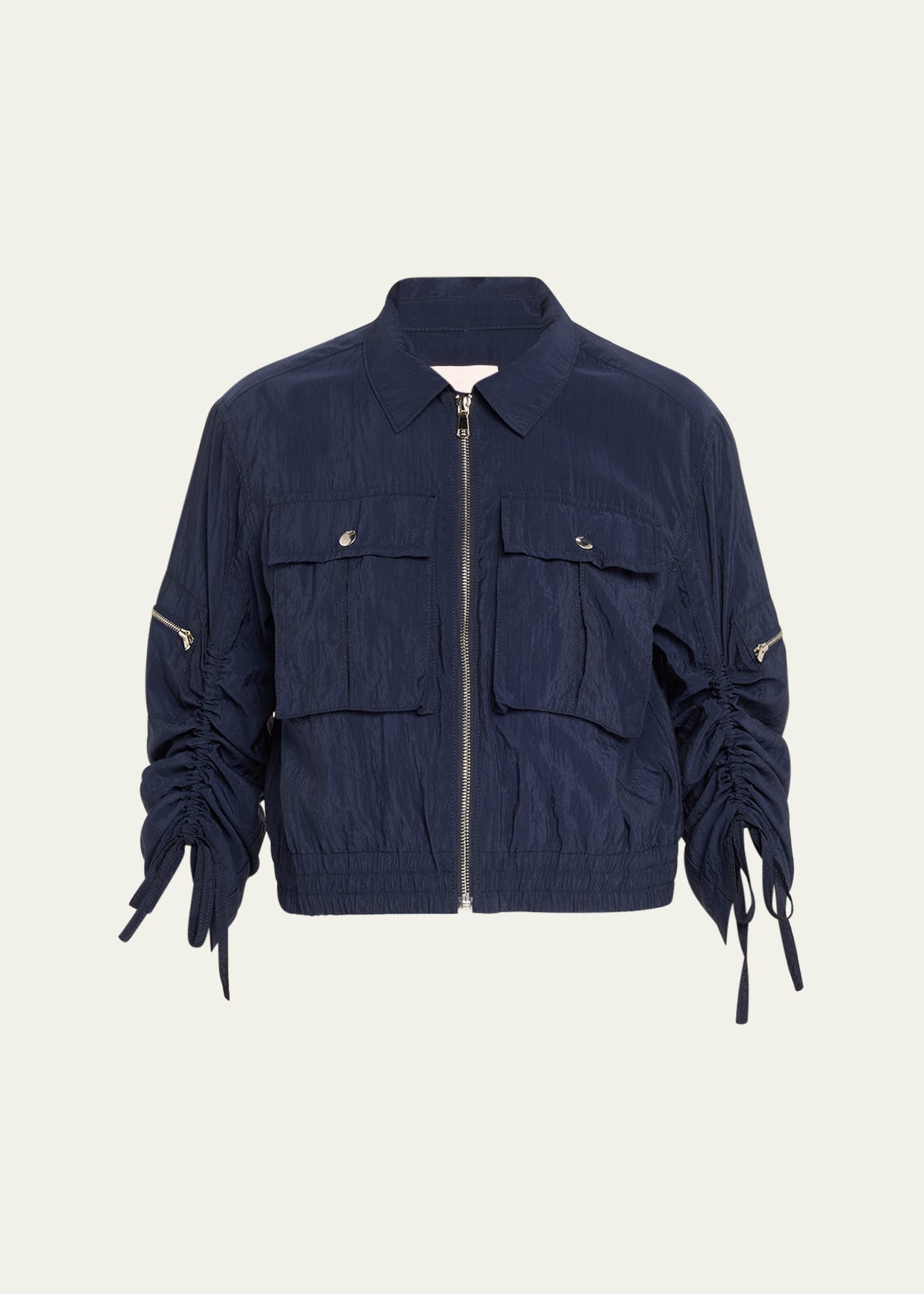 Shop Cinq À Sept Genevieve Nylon Cropped Zip-front Jacket In Navy