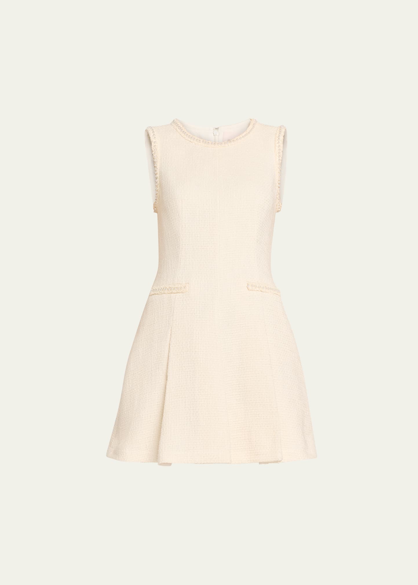 Shop Cinq À Sept Nova Faux Pearl Sleeveless Tweed Mini Dress In Ivory