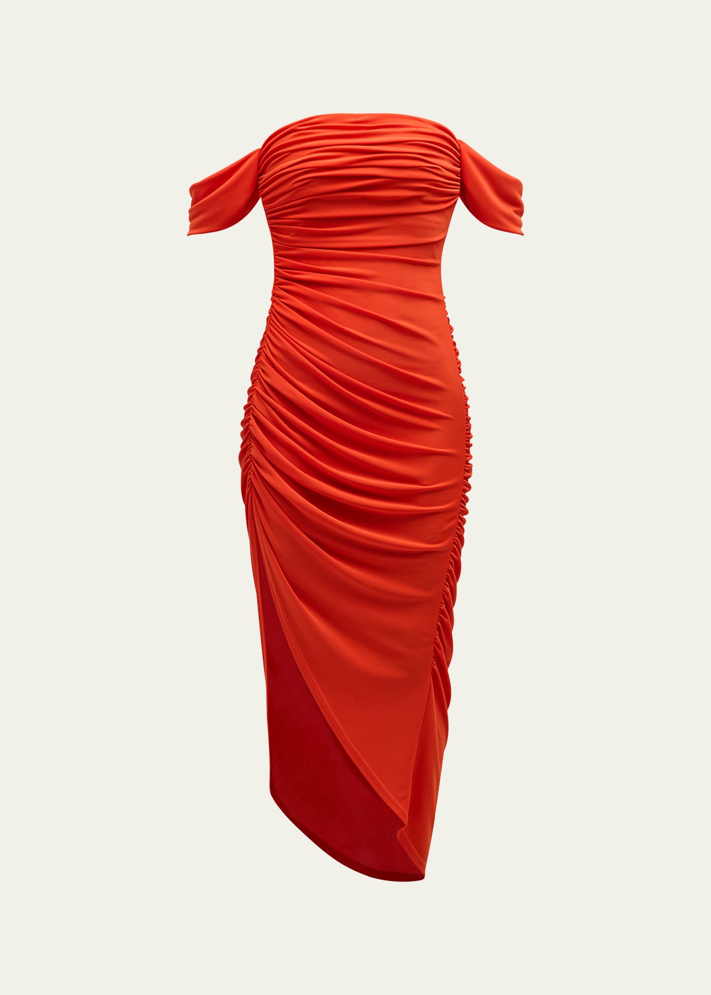 Delaney Off-Shoulder Ruched Midi Dress