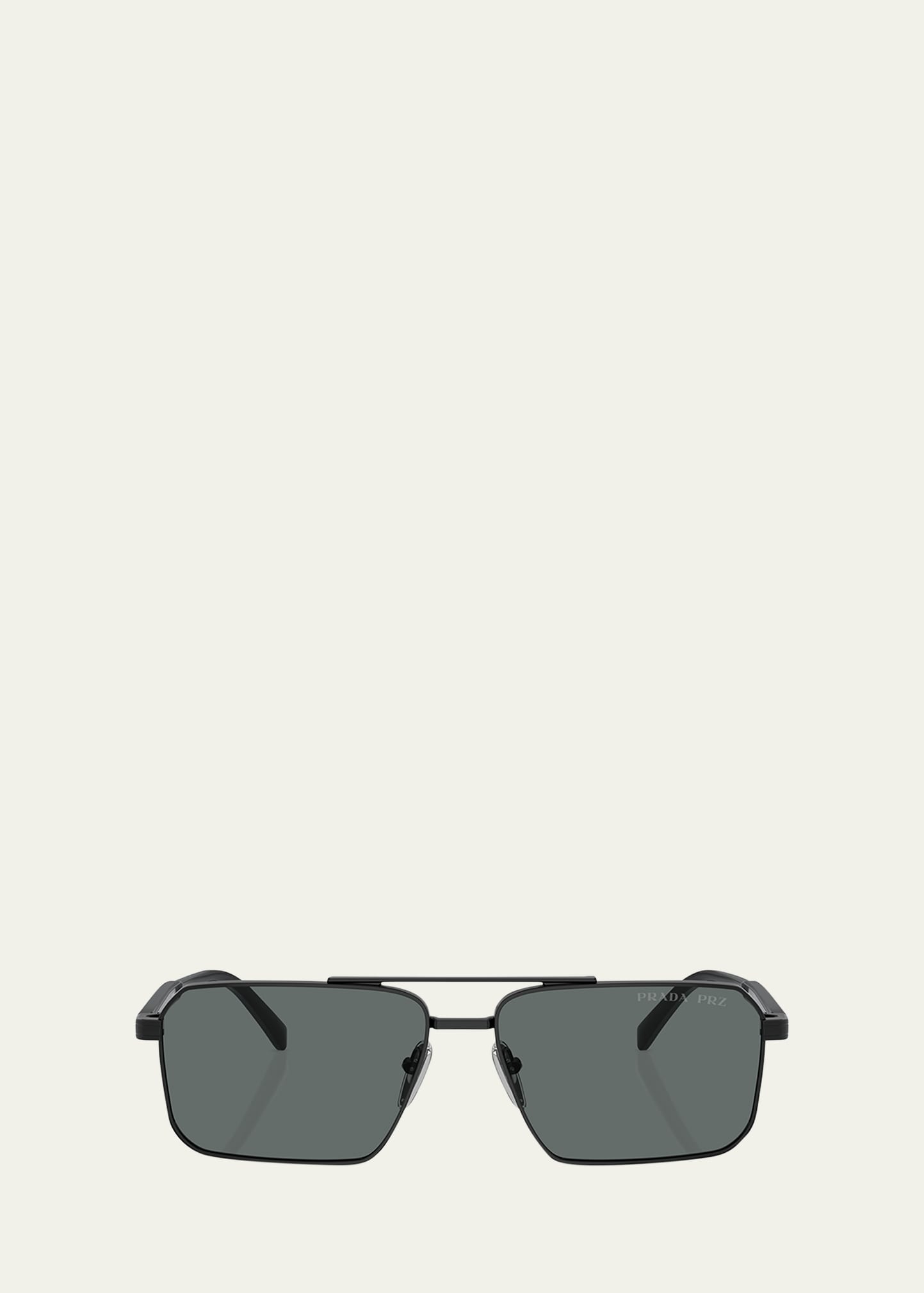 Prada Men's Metal Plaque Sunglasses In Black