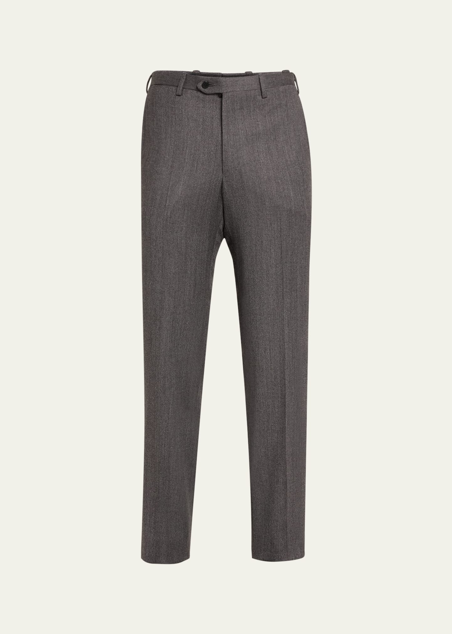 Shop Kiton Men's Textured Grey Suit Trousers In Gry