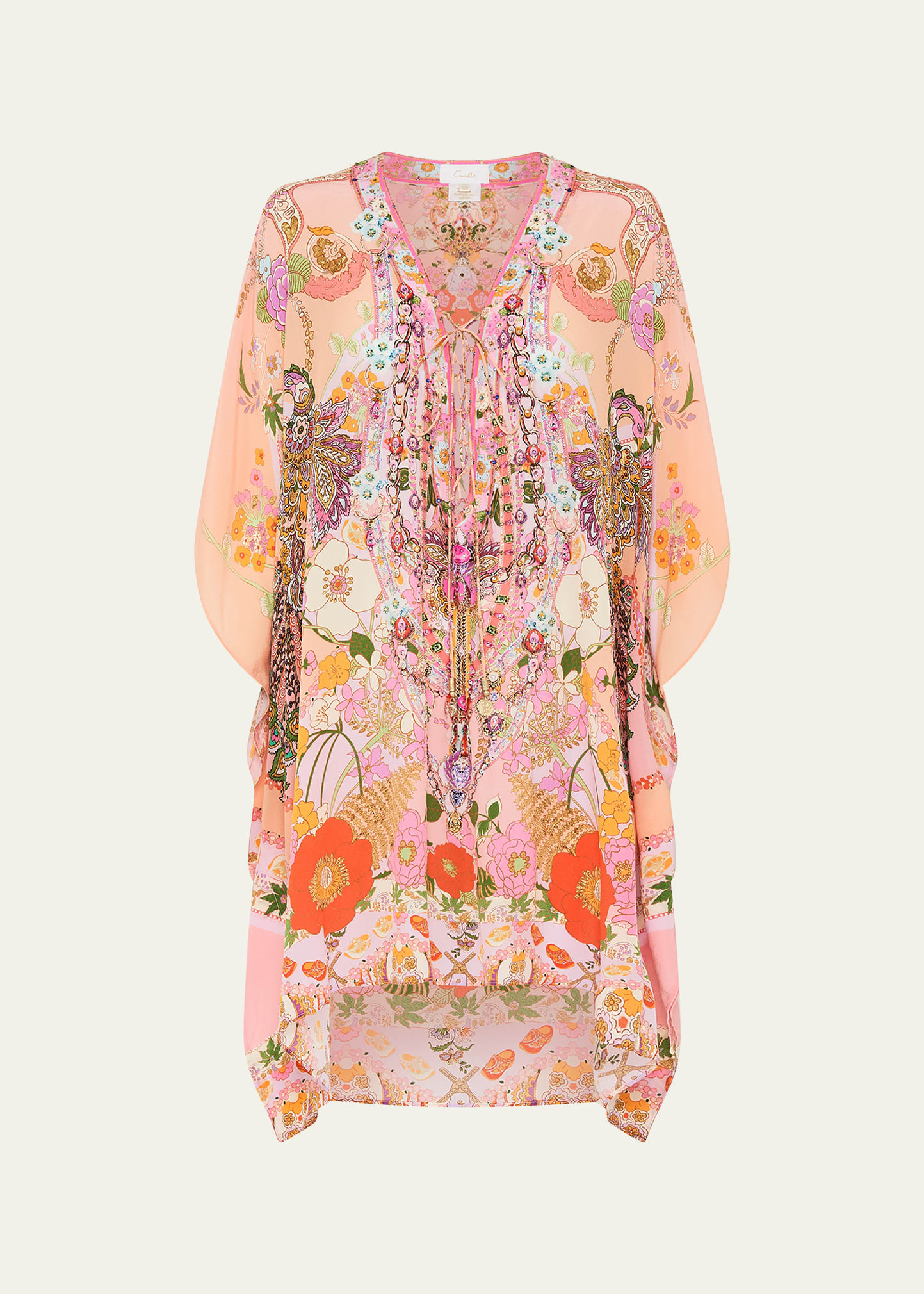 Shop Camilla Floral Lace-up Mini Kaftan In Clever Clogs