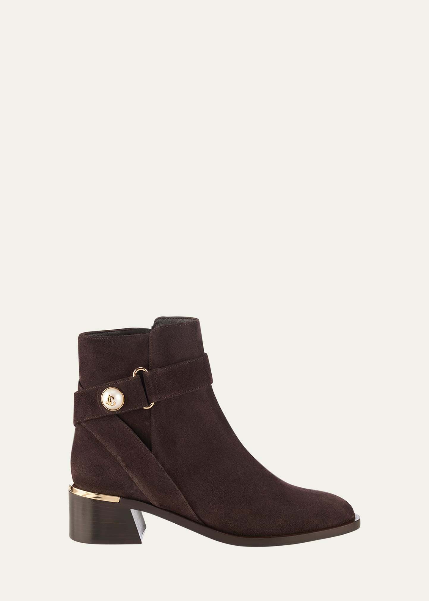 Shop Jimmy Choo Noor Suede Pearly-button Ankle Booties In Coffee