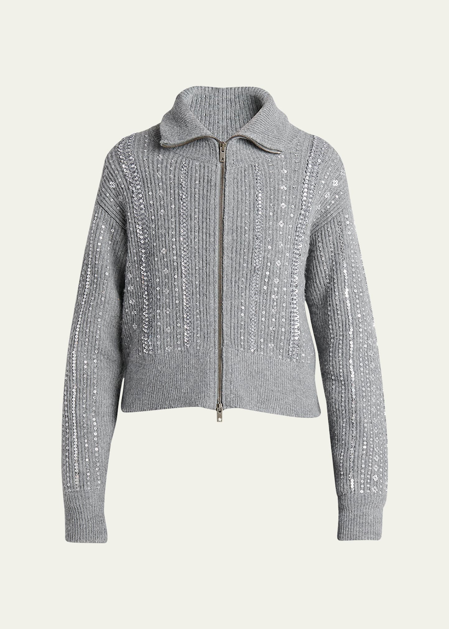 Golden Goose Journey Sequined Full Zip Sweater In Grey Melange