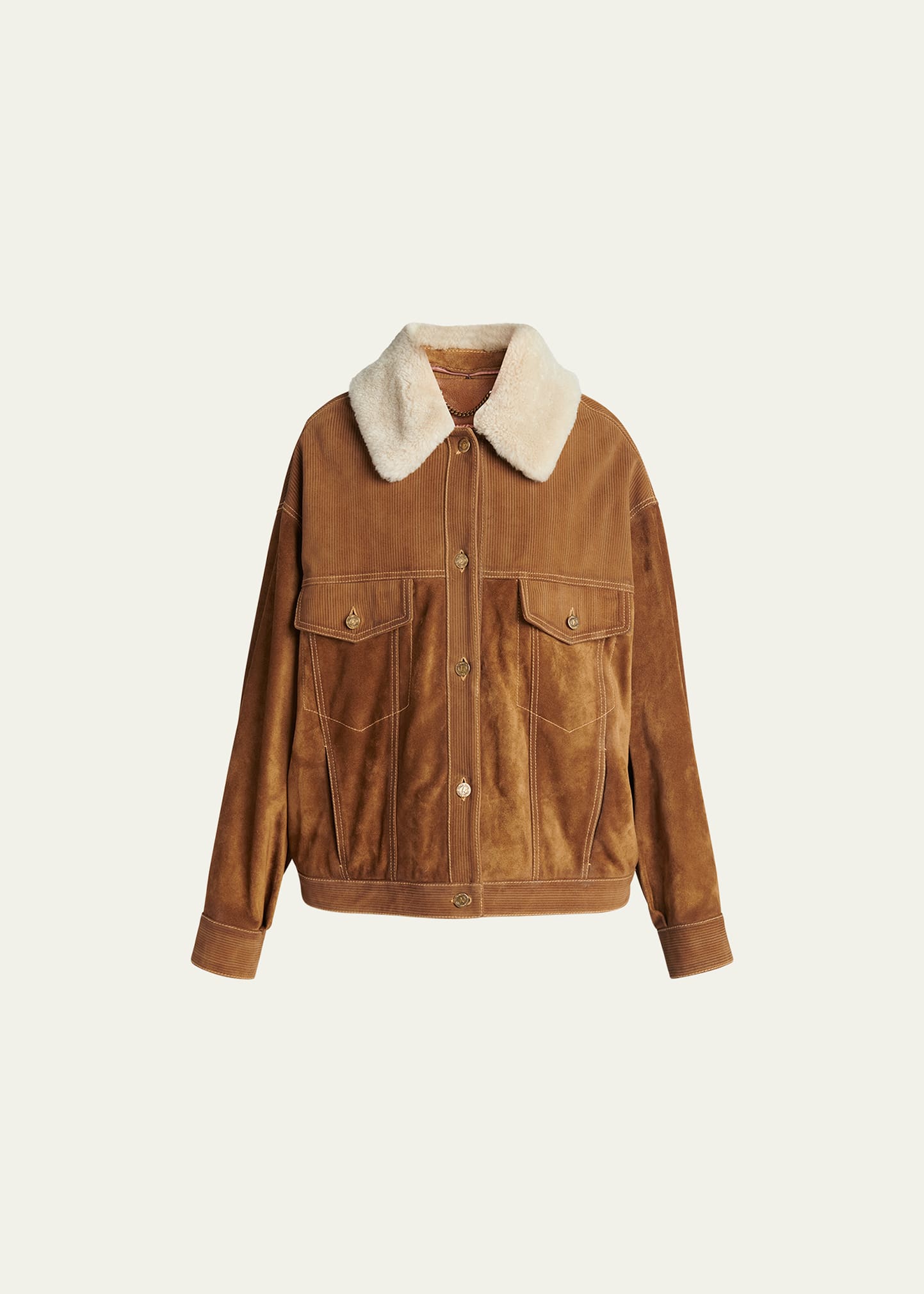Golden Goose Journey Suede Jacket With Removable Collar In Tobacco Brown