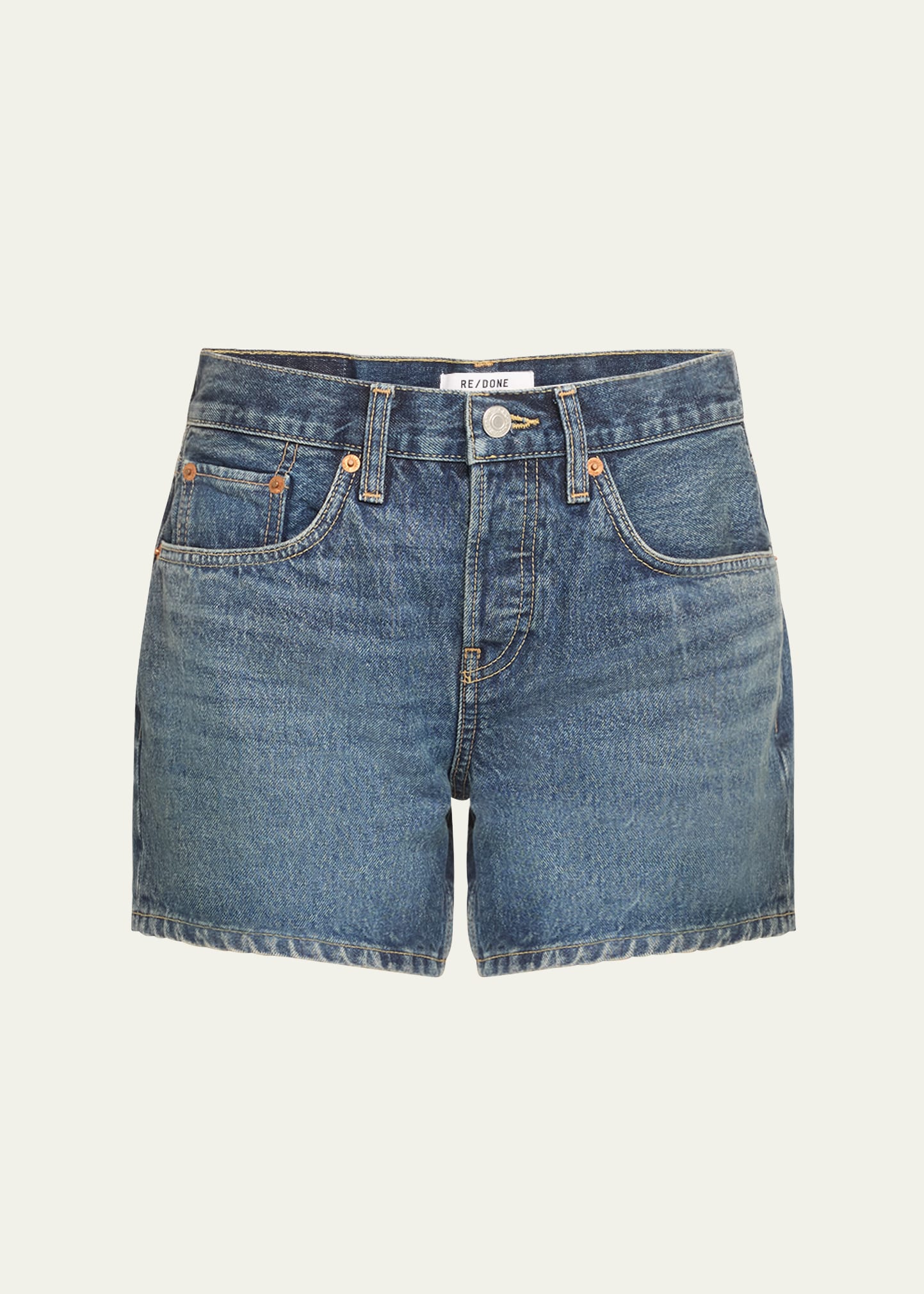 Shop Re/done Mid-rise Denim Boy Shorts In Whiskeyind