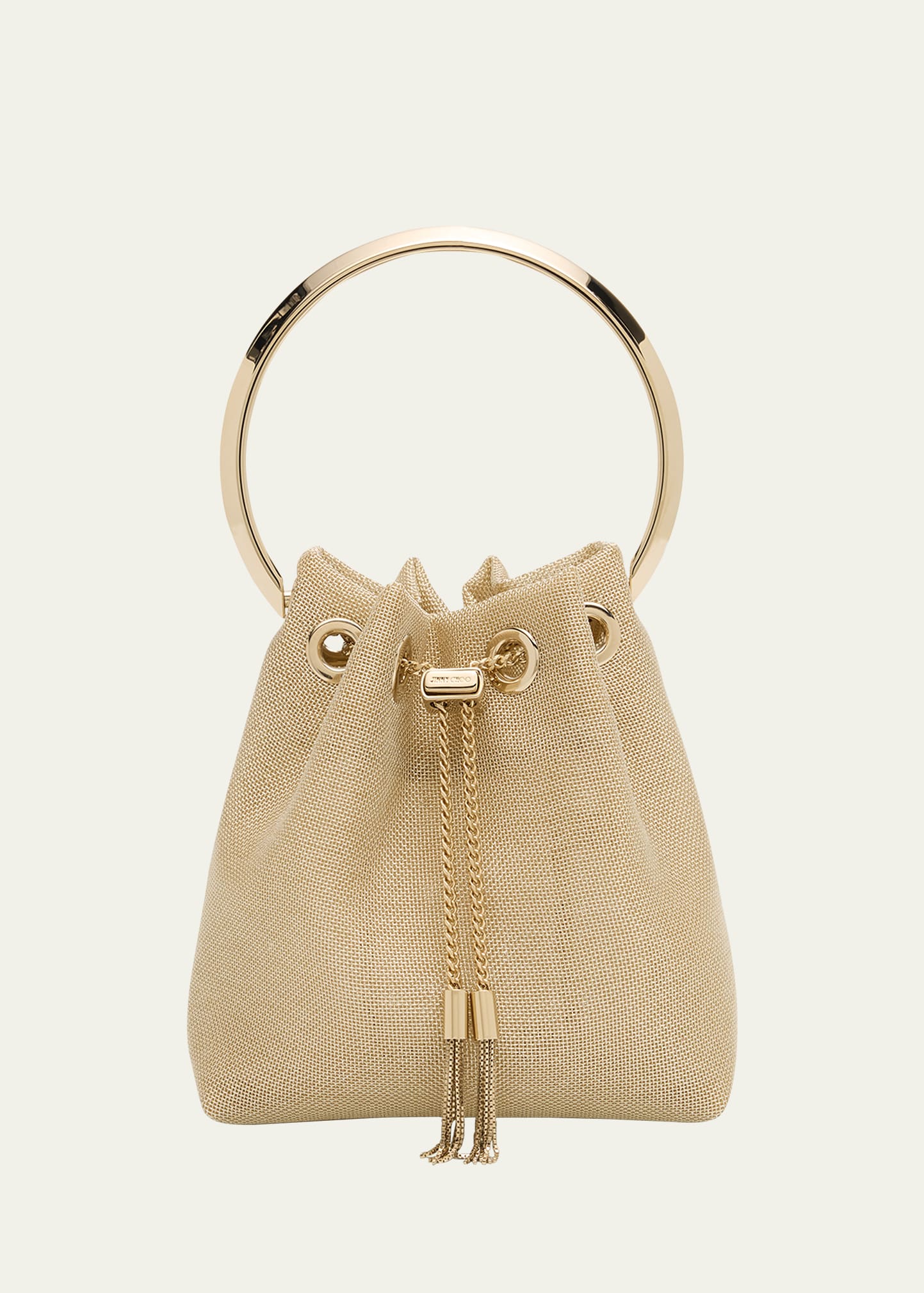 Jimmy Choo Bon Bon Drawstring Bucket Bag In Champagne