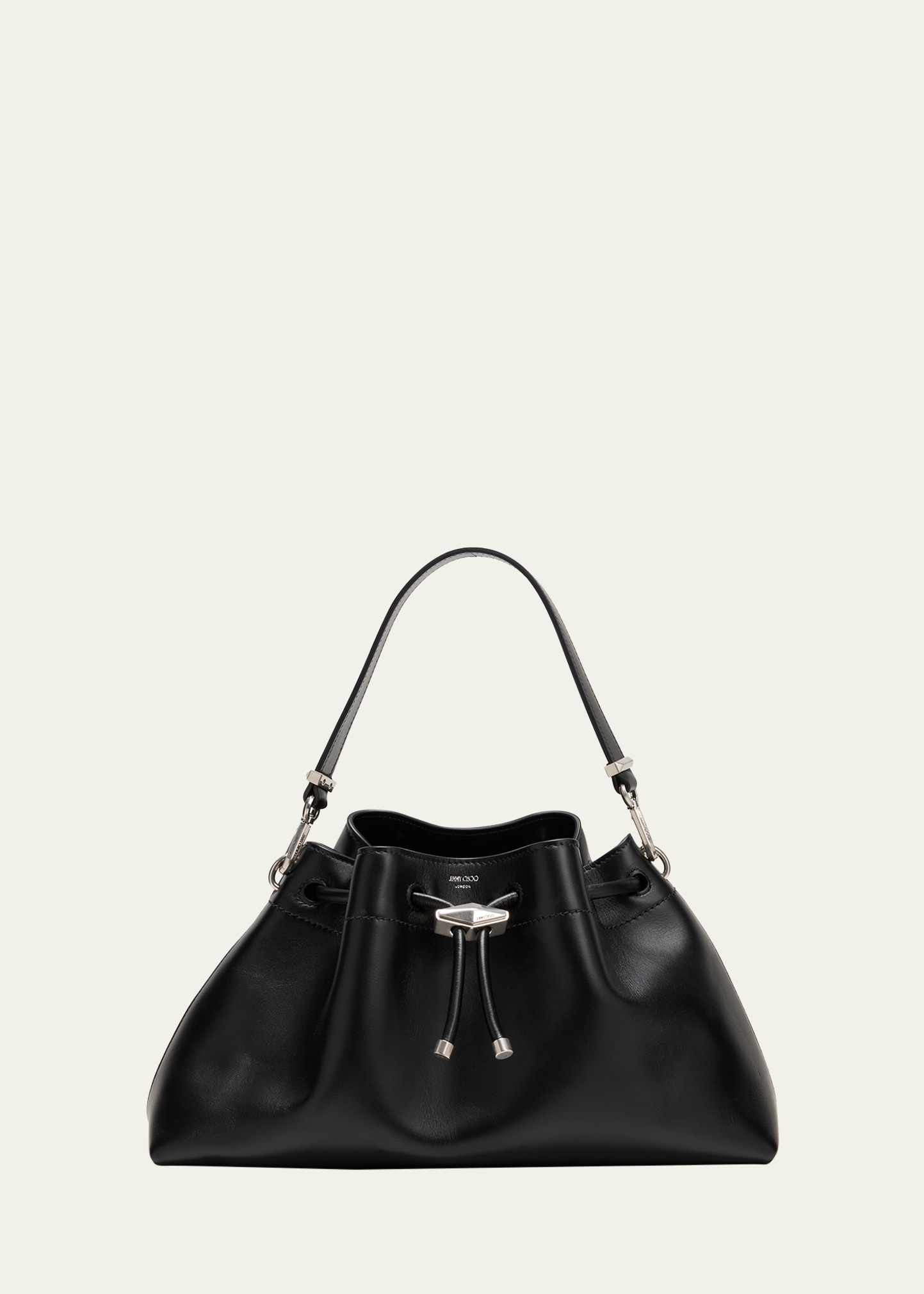 Shop Jimmy Choo Bon Bon Drawstring Leather Shoulder Bag In Black
