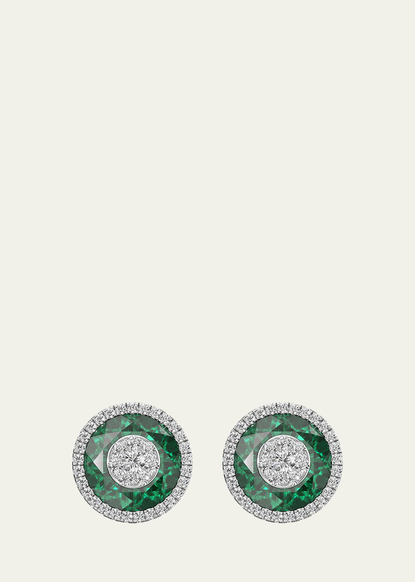 Bhansali 18k White Gold 10mm Halo Stud Earrings With Diamonds In Green