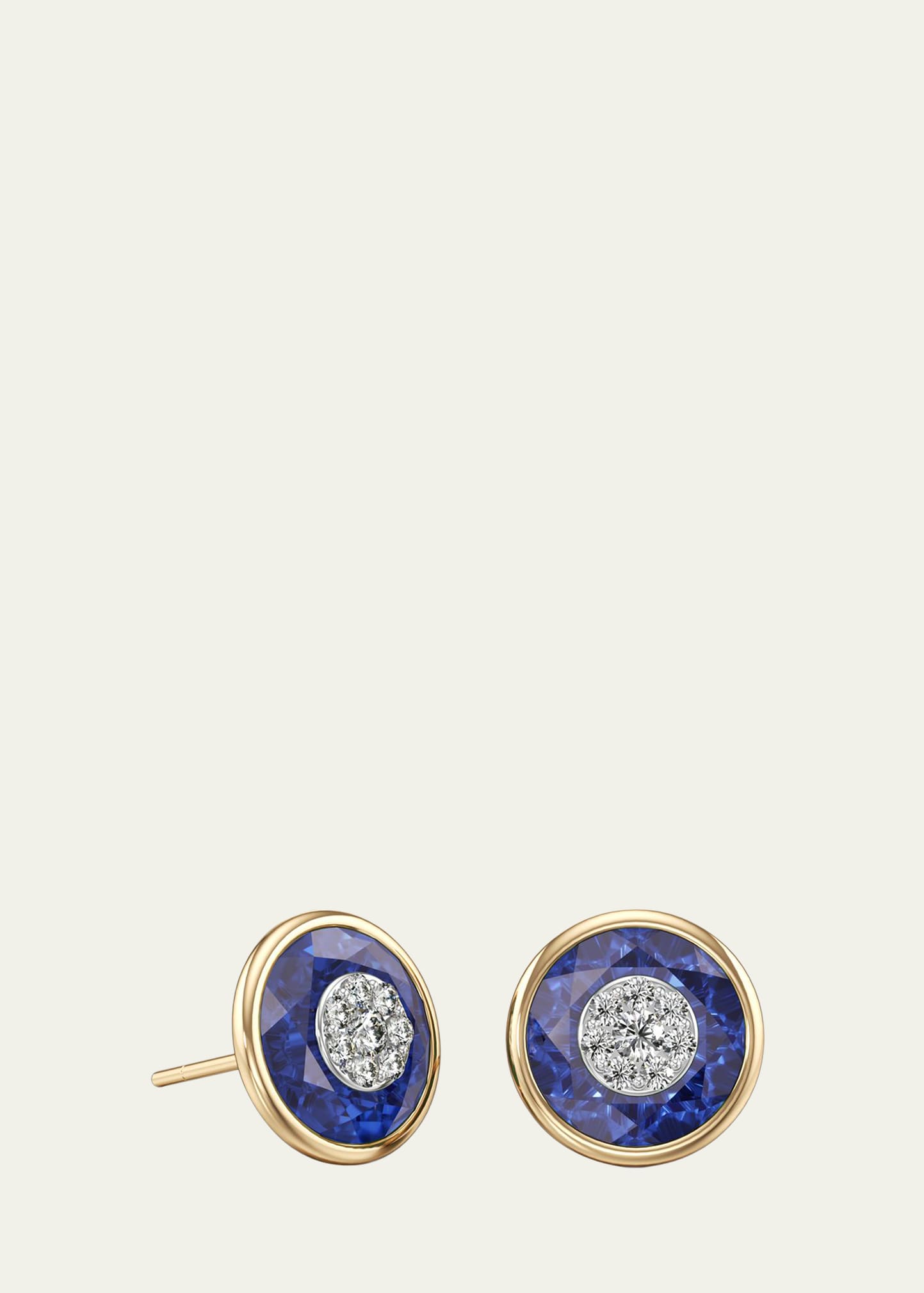 Bhansali 18k Stone And Brilliant Diamond Stud Earrings, 10mm In Blue