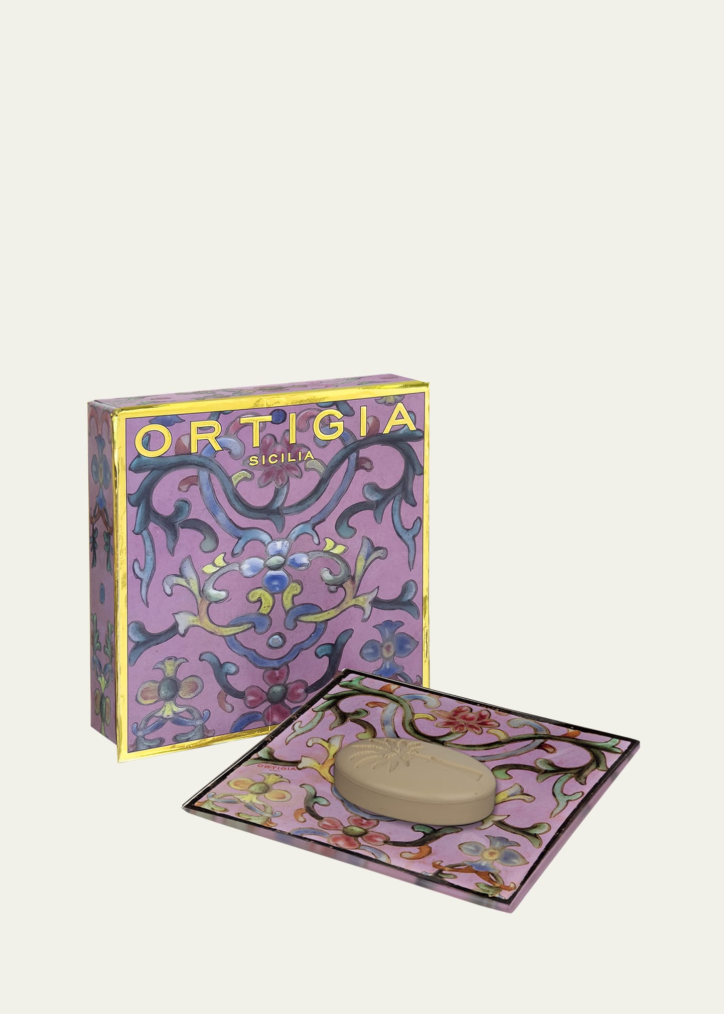 Ortigia Aragona Glass Plate And Soap Set In Purple