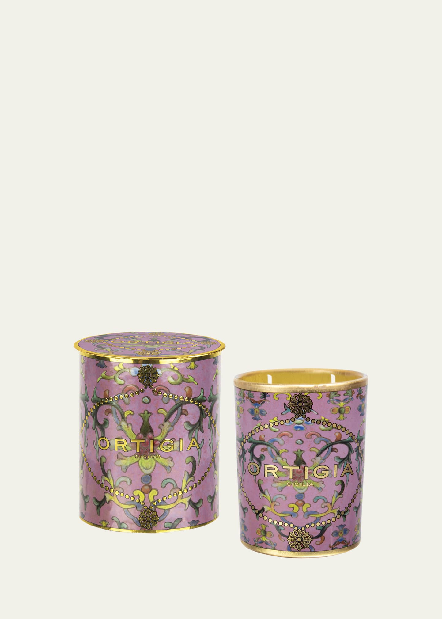 Ortigia Aragona Medium Decorated Candle, 13.4 Oz. In Purple