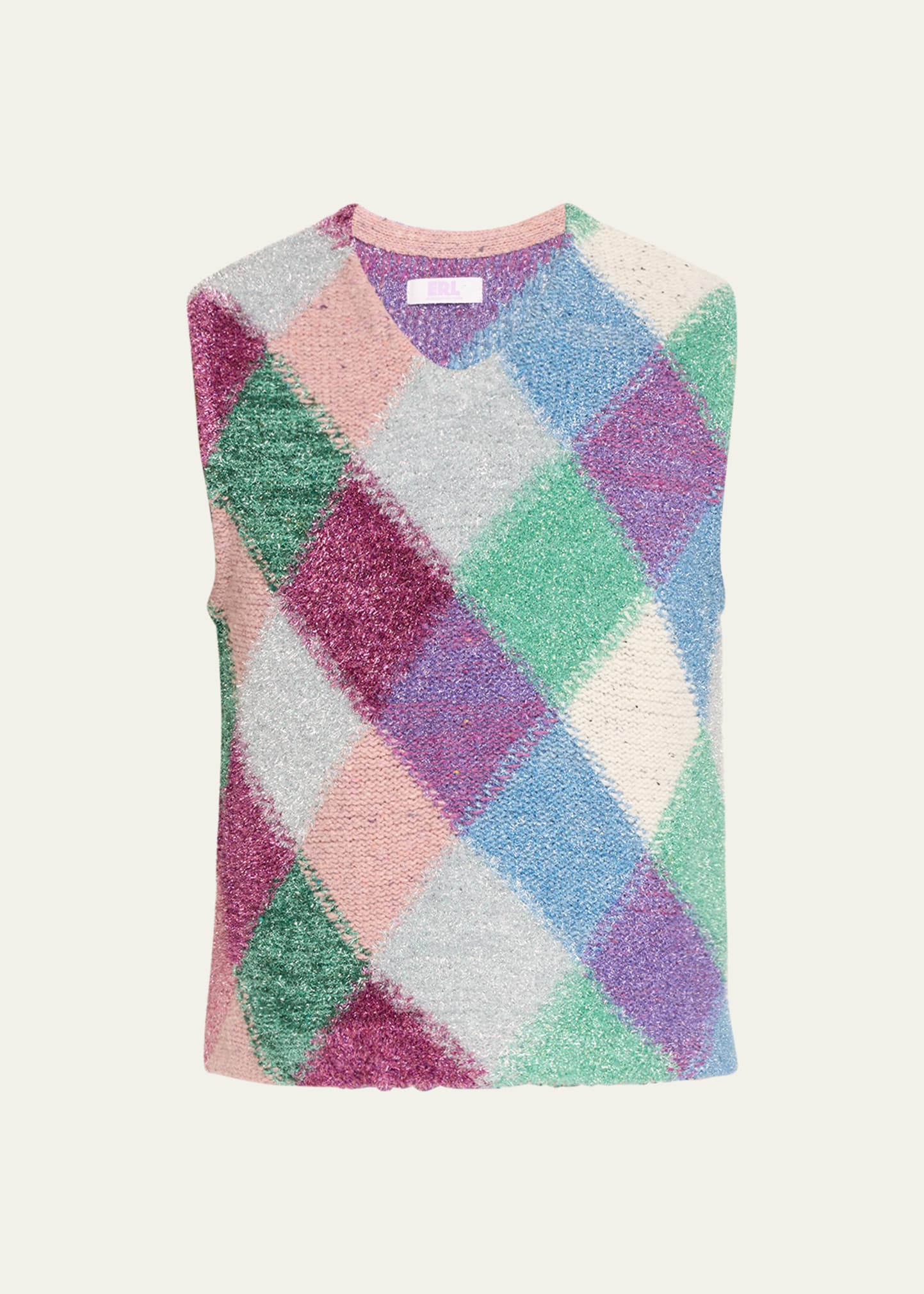 Shop Erl Men's Multicolor Lurex Argyle Sweater Vest