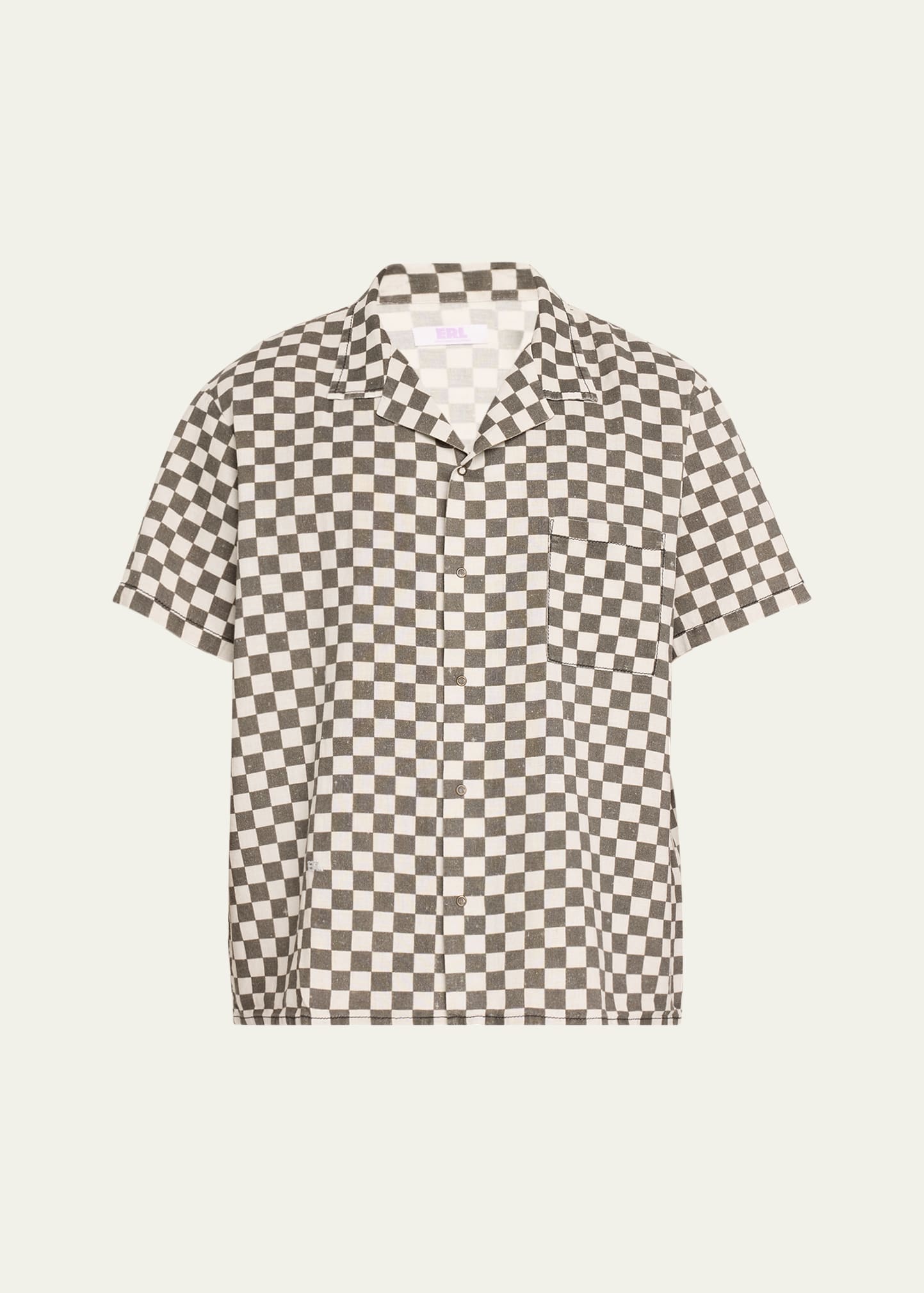 Men's Cotton-Linen Checkered Camp Shirt