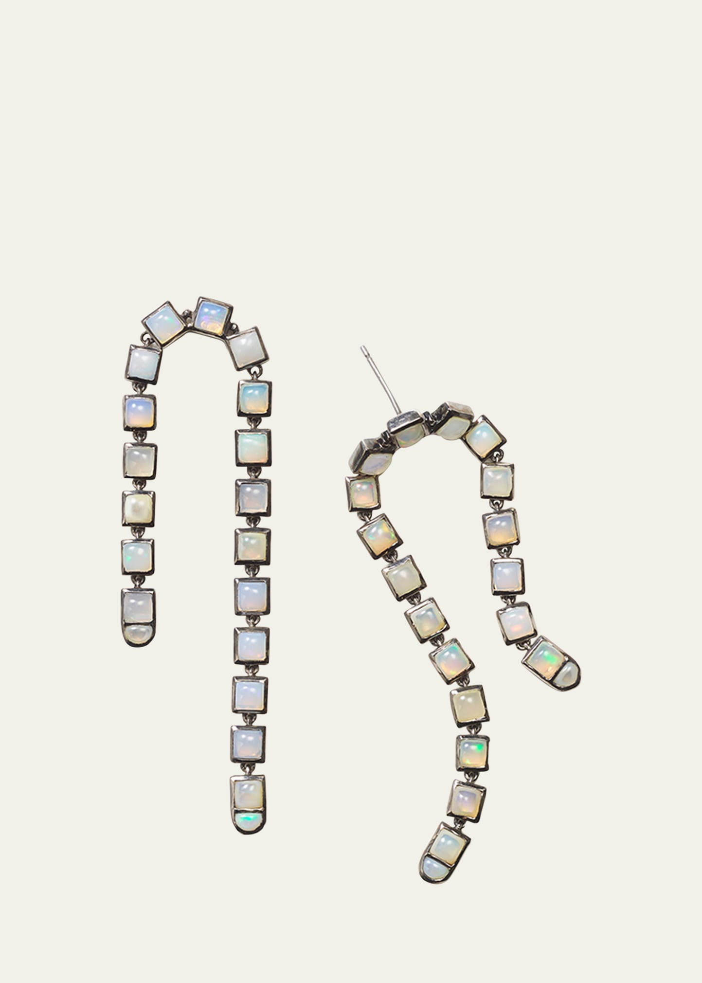 Nakard Arc Earrings With 3.5mm Square Ethiopian Opal In Black