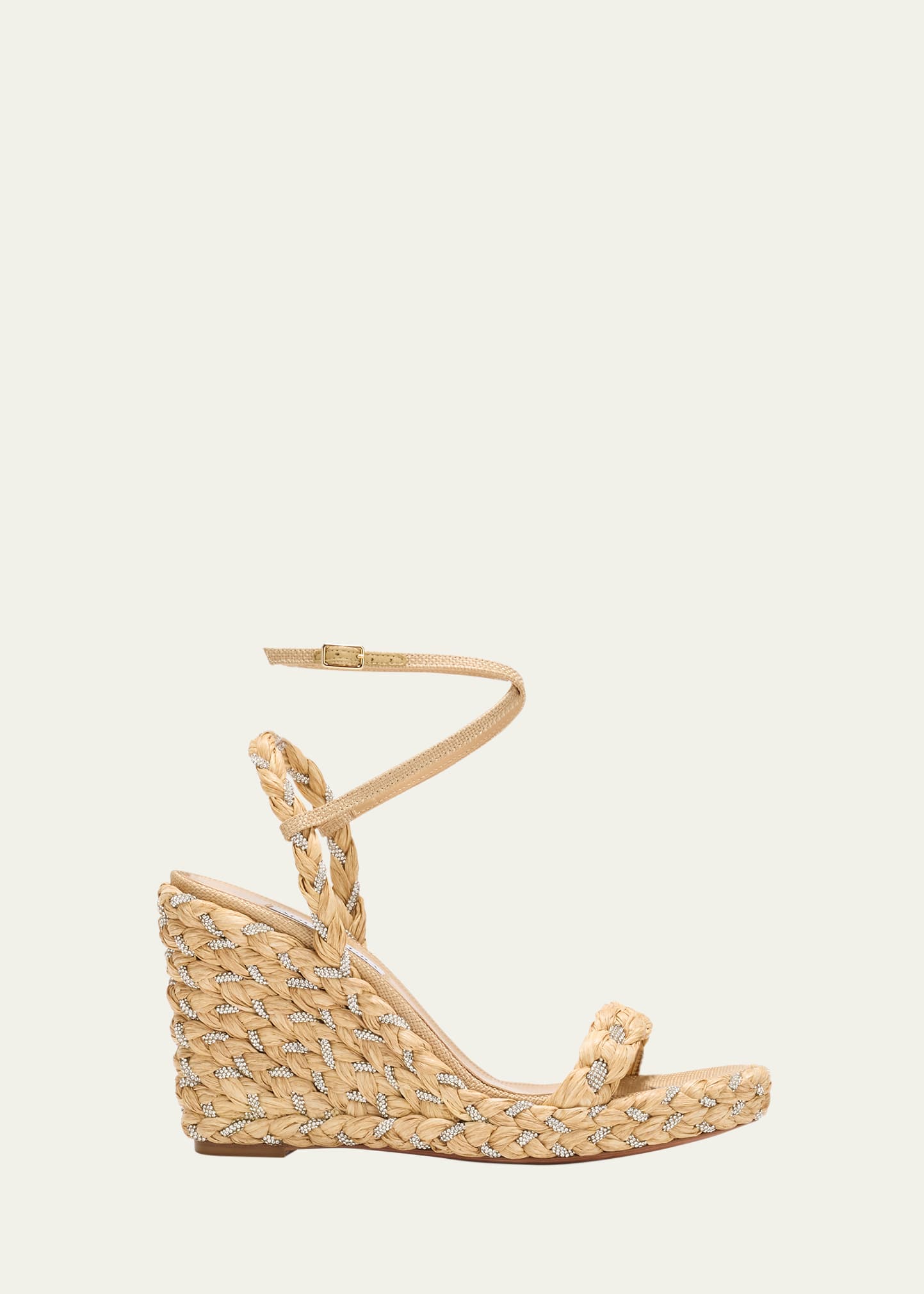 AQUAZZURA COSTIERA BRAIDED CRYSTAL WEDGE SANDALS 
