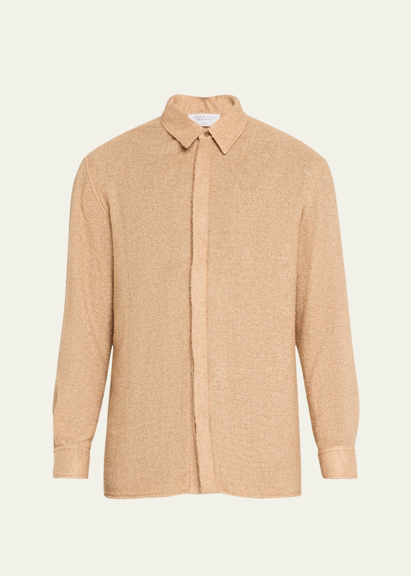 Shop Gabriela Hearst Men's Nicolas Silk-wool Sport Shirt In Camel