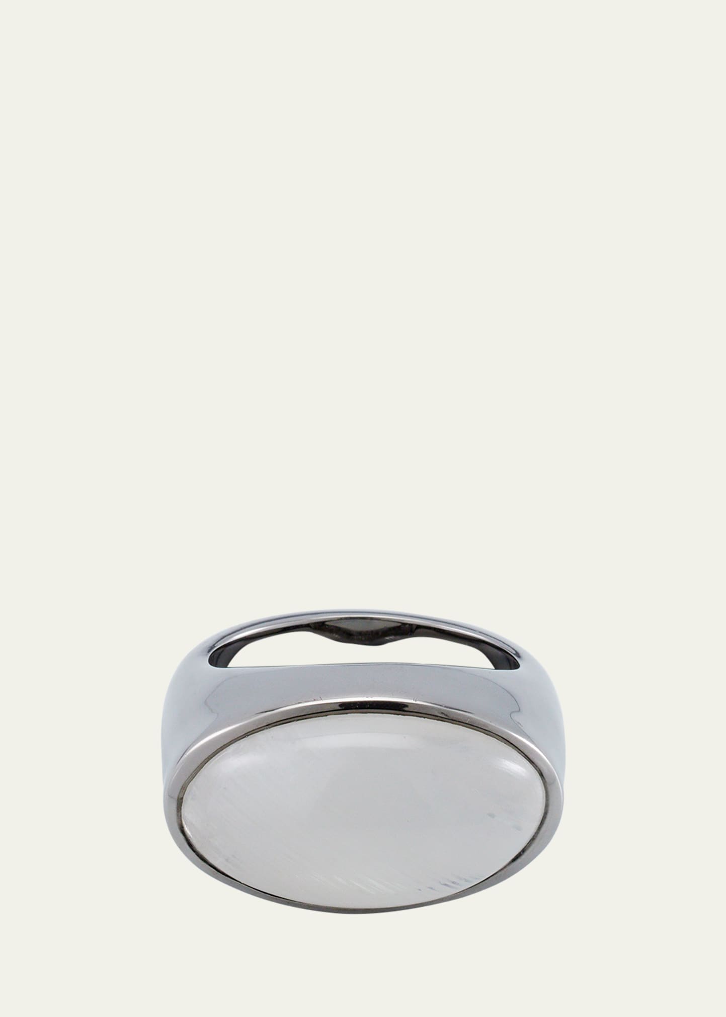 Nakard Elliptic Ring With Cabochon-cut Rainbow Moonstone In Metallic