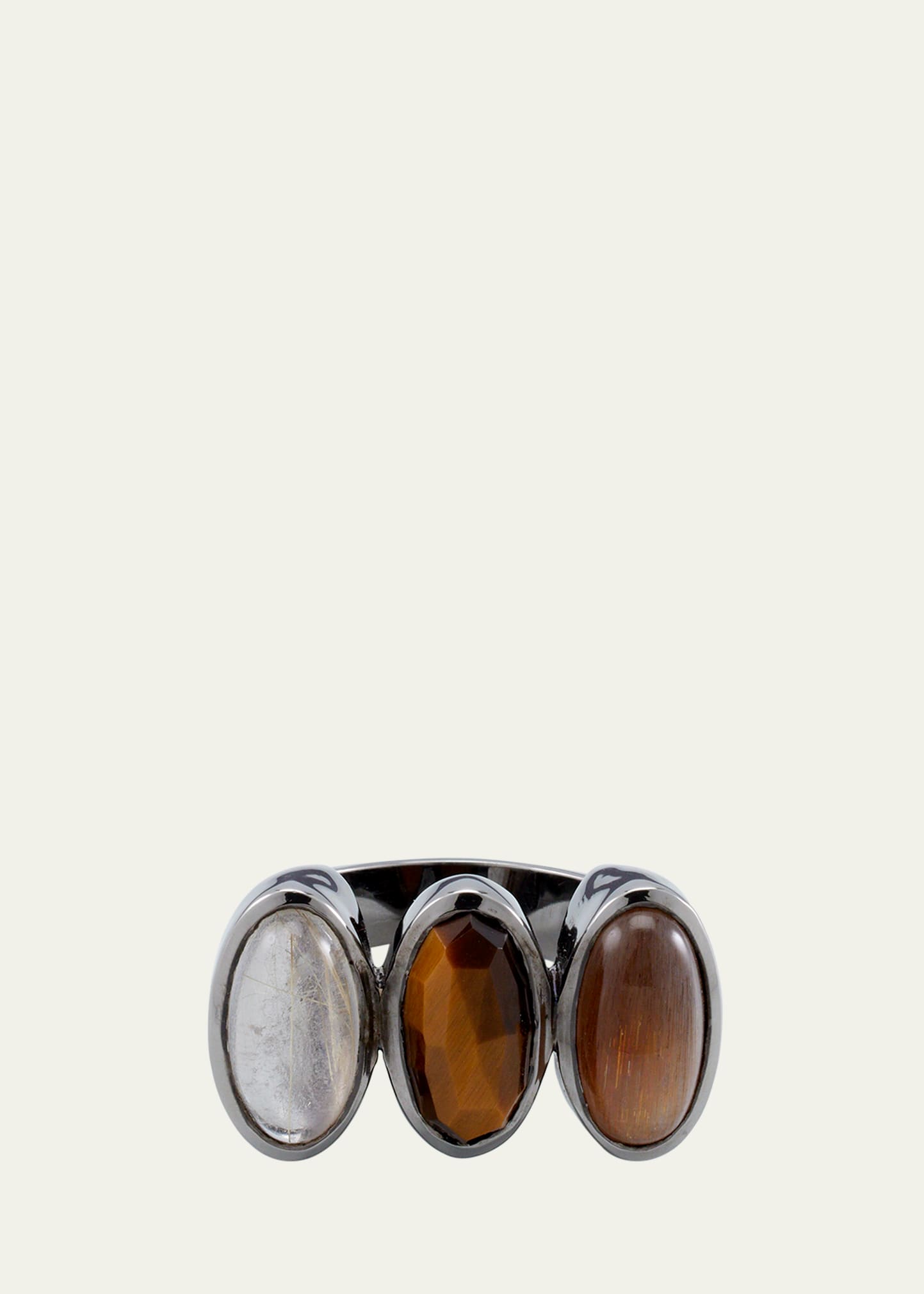 Nakard Triple Elliptic Ring With Tiger's Eye, Quartz, And Moonstone In Multi
