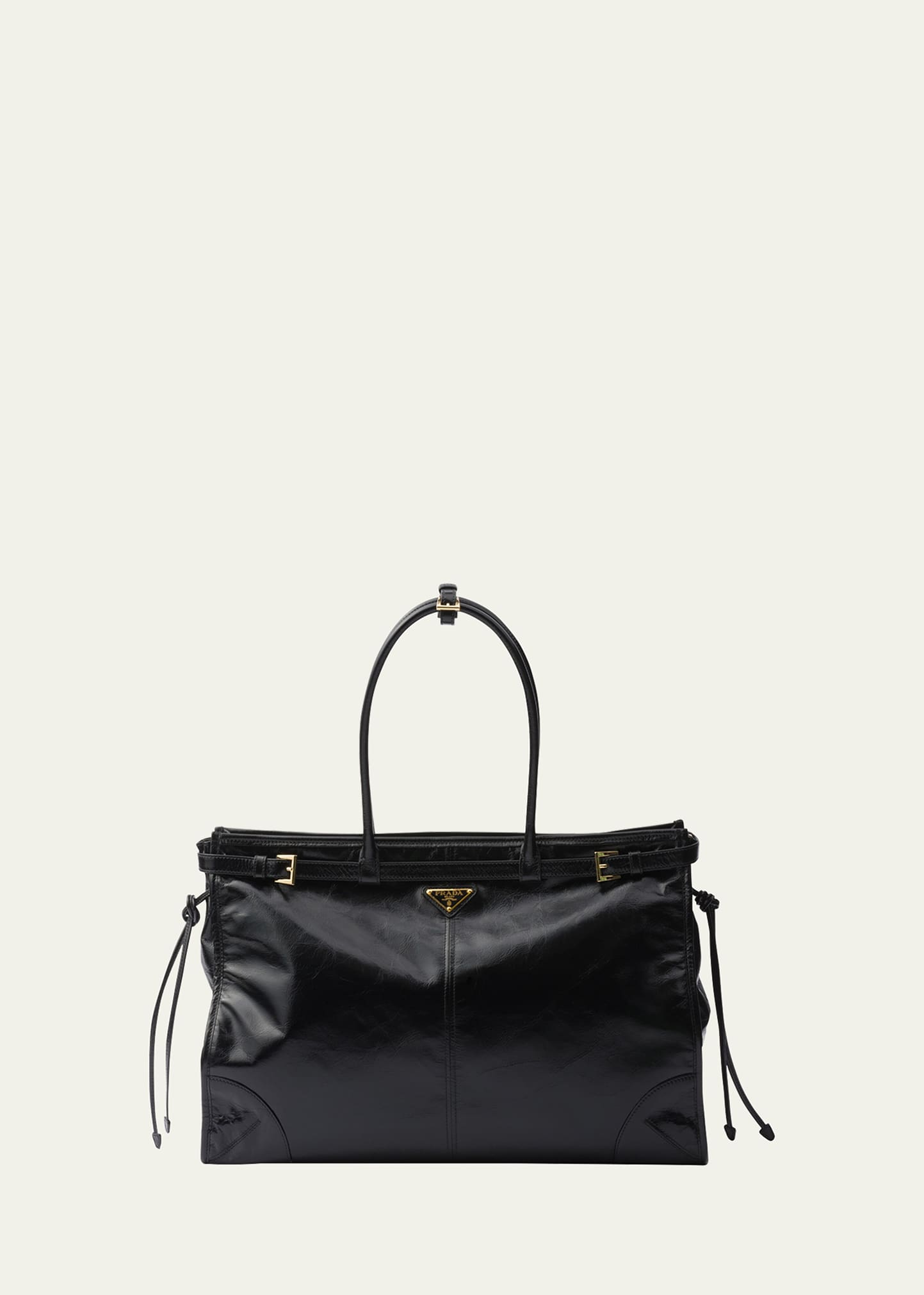 Prada Buckle Leather Shoulder Bag In F0002 Nero
