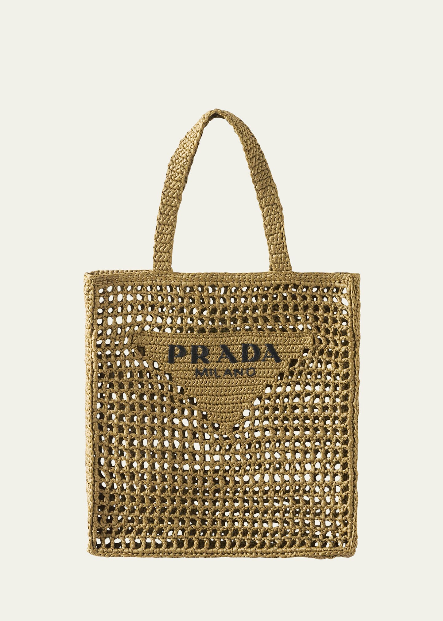 Shop Prada Logo Crochet Tote Bag In F0018 Naturale