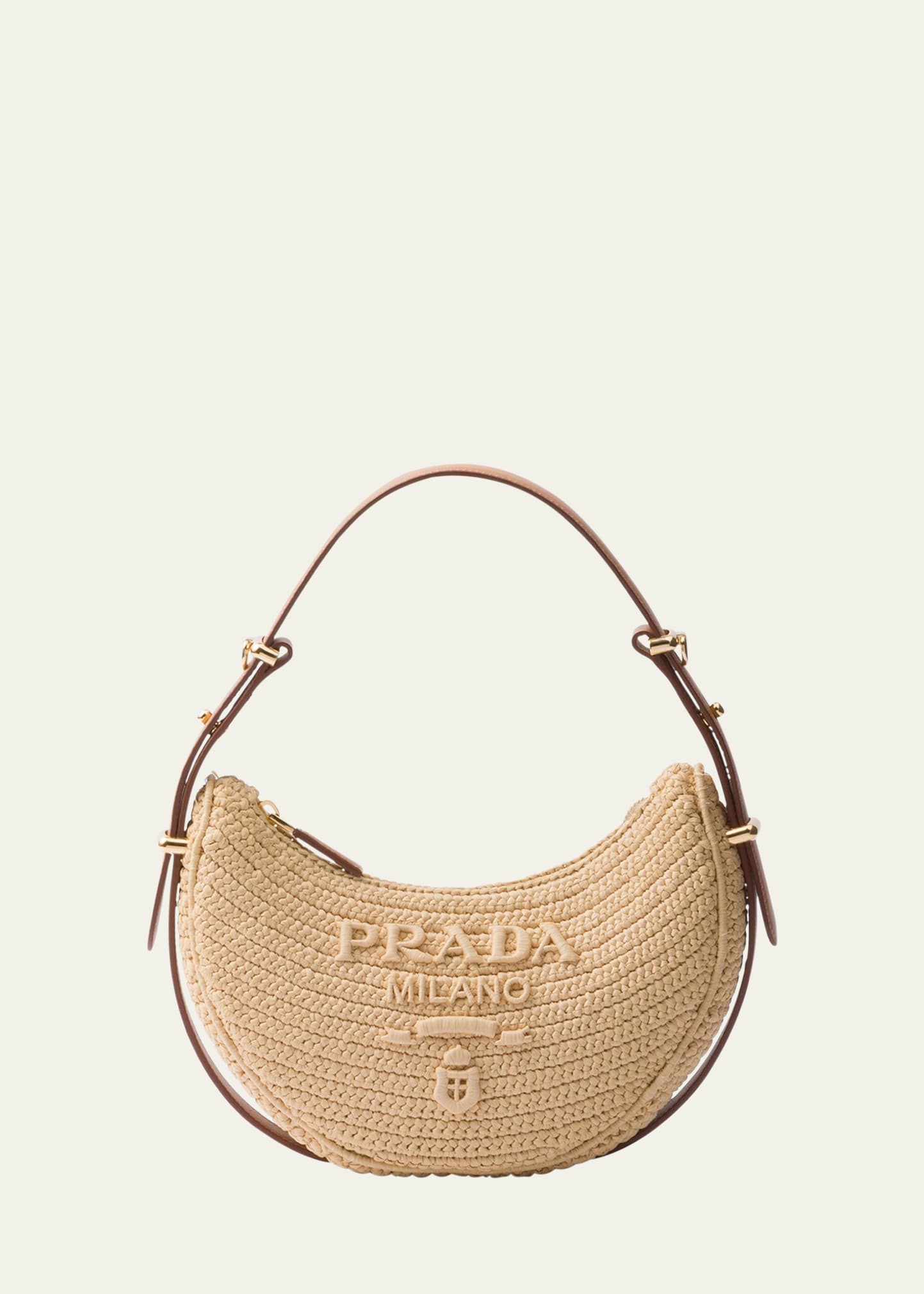 Prada Logo Crochet Shoulder Bag In F0018 Naturale