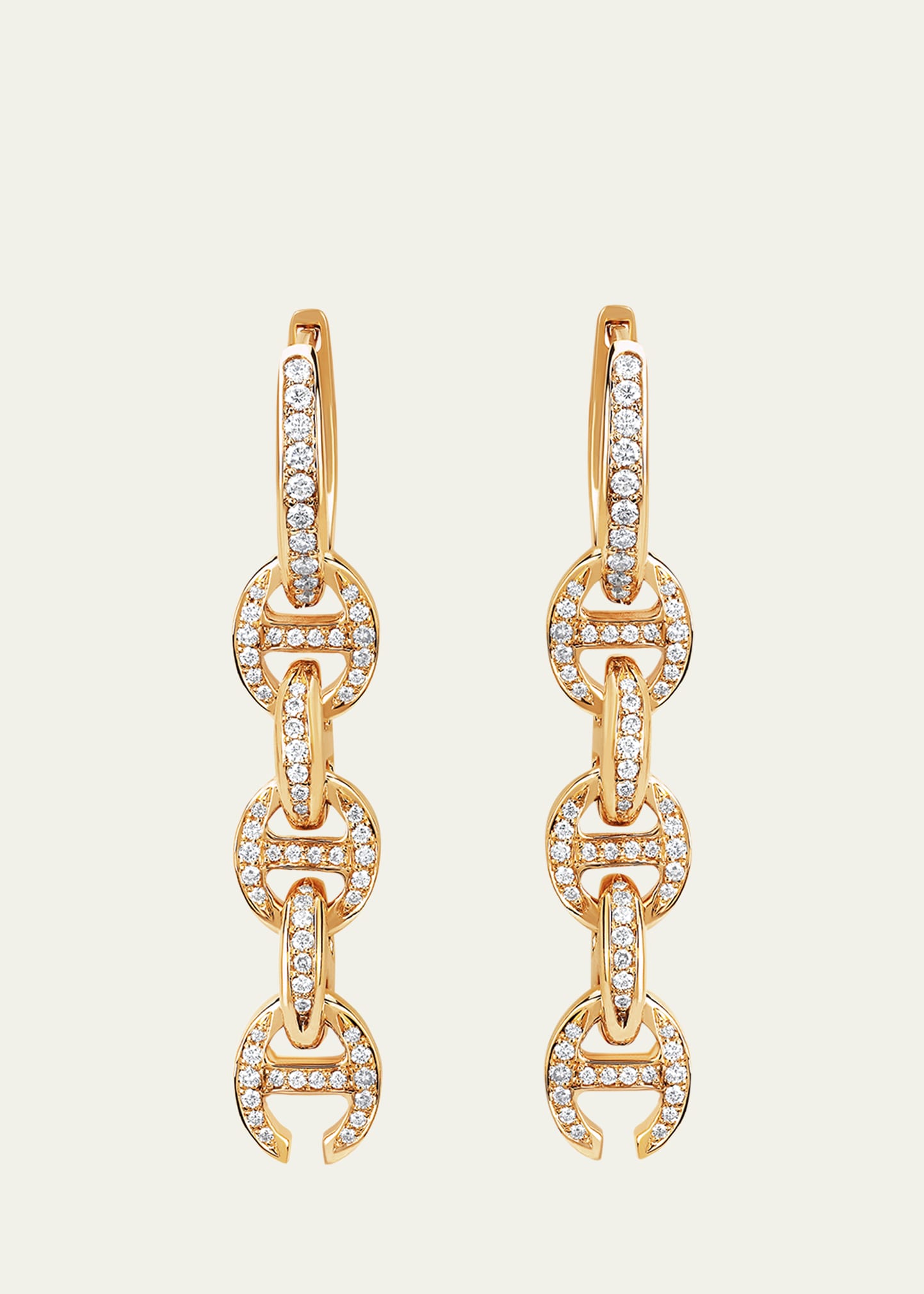 18K Yellow Gold 5 Link Pave Drip Earrings with White Diamonds