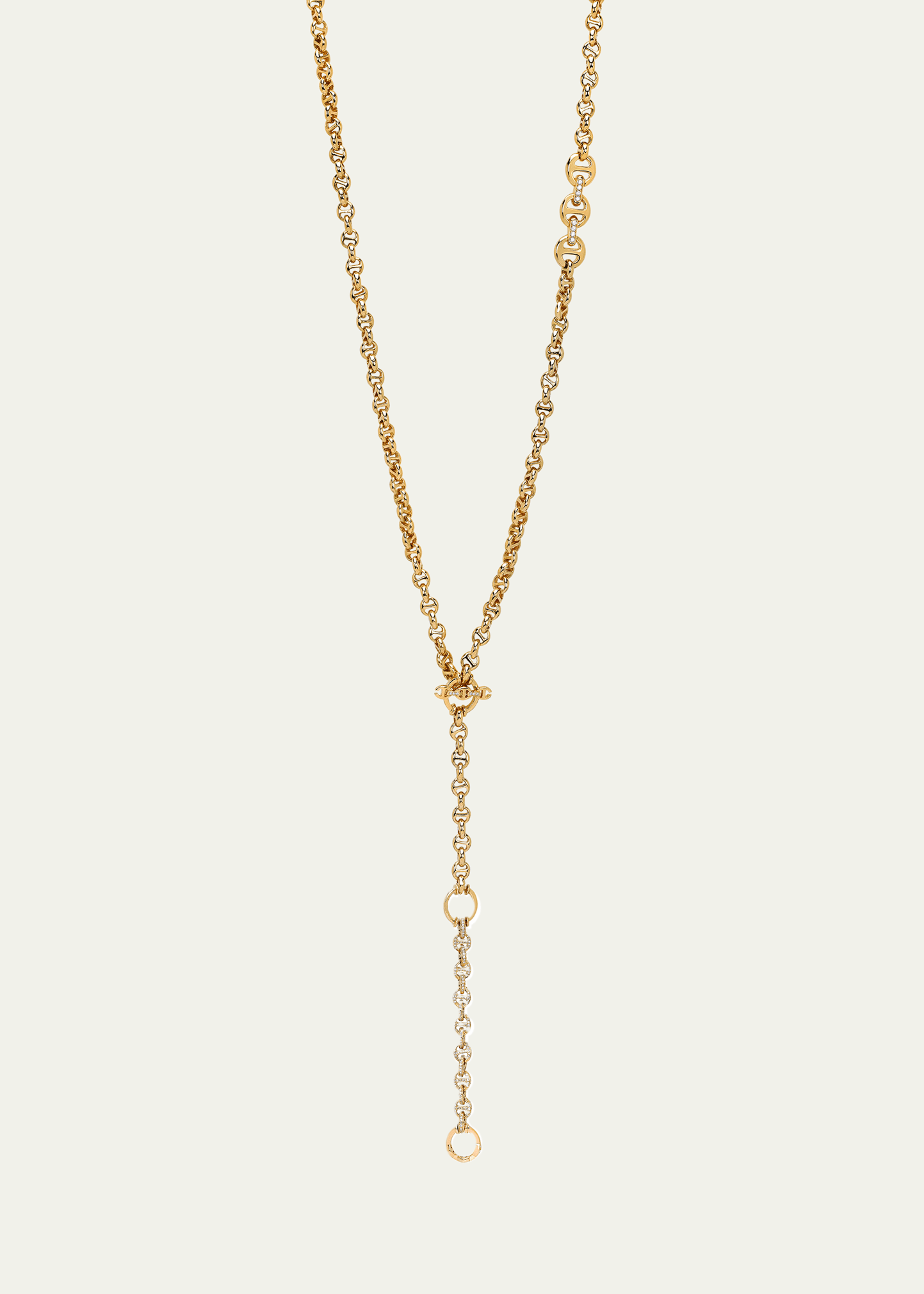 18K Yellow Gold 5mm Open Link Necklace with White Diamond Pendant and Toggle, 30"L