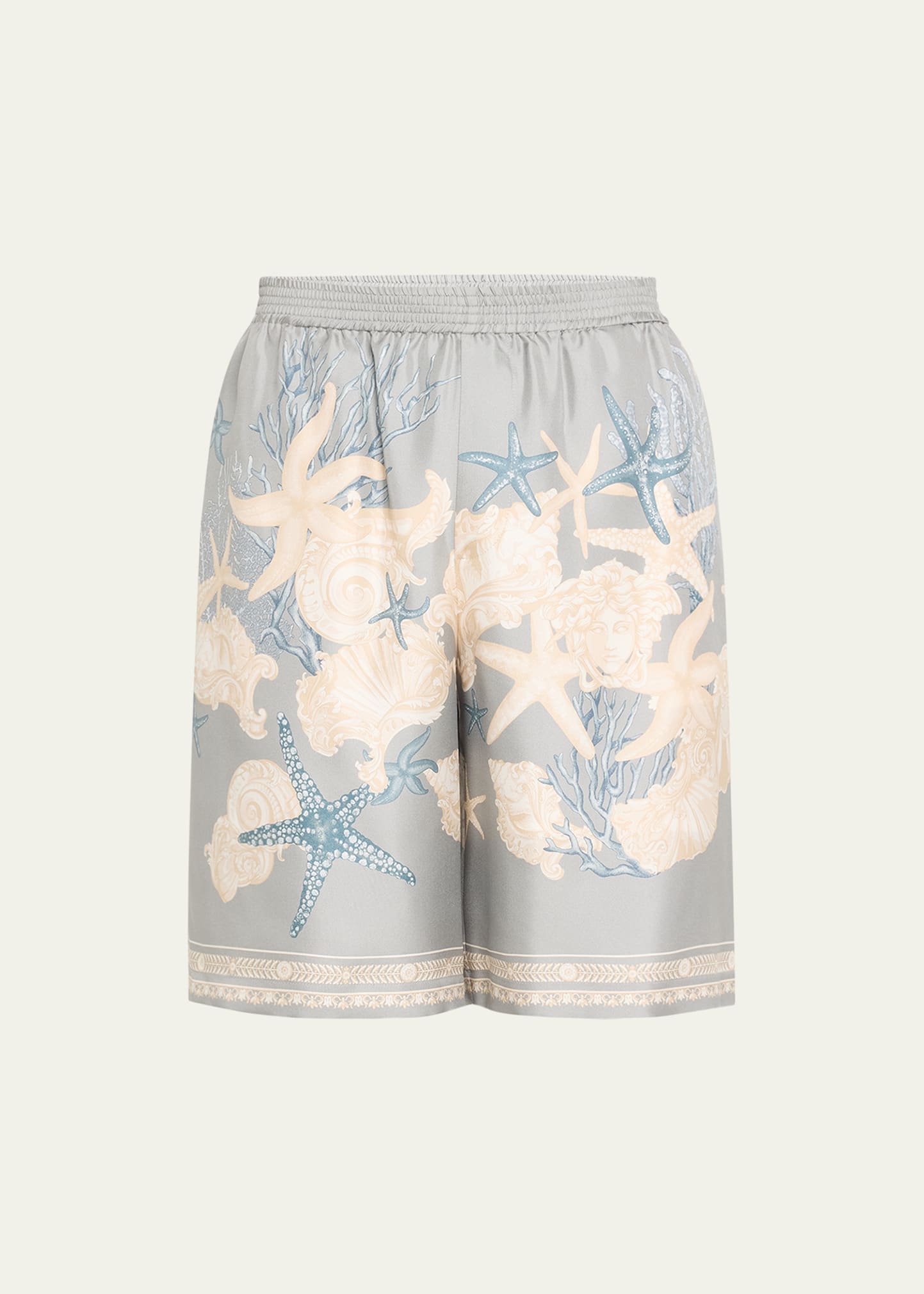 Shop Versace Men's Silk Holiday-print Shorts In Cocretedusty Blue