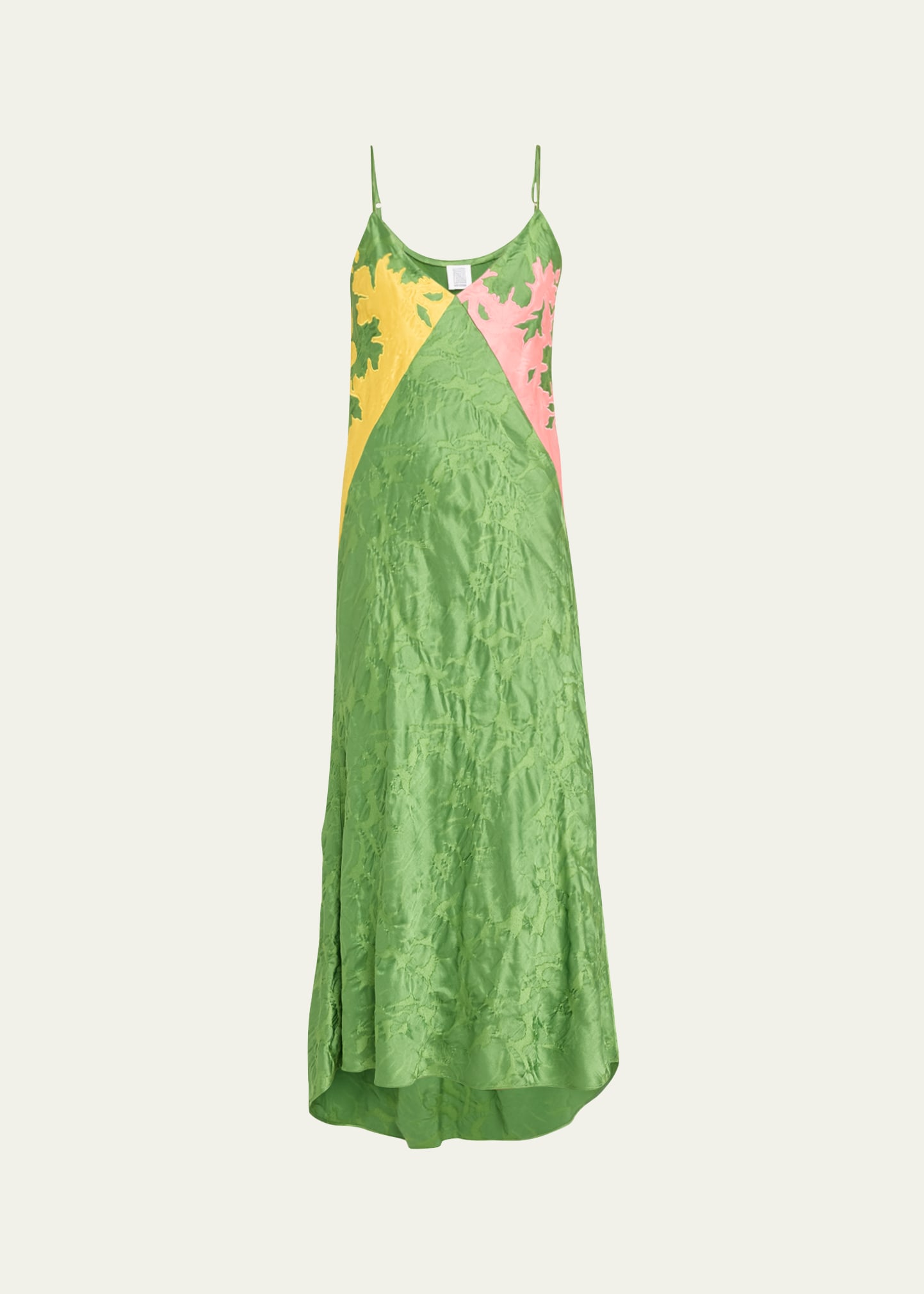 Rosie Assoulin Patchwork Satin Jacquard Midi Slip Dress In Green
